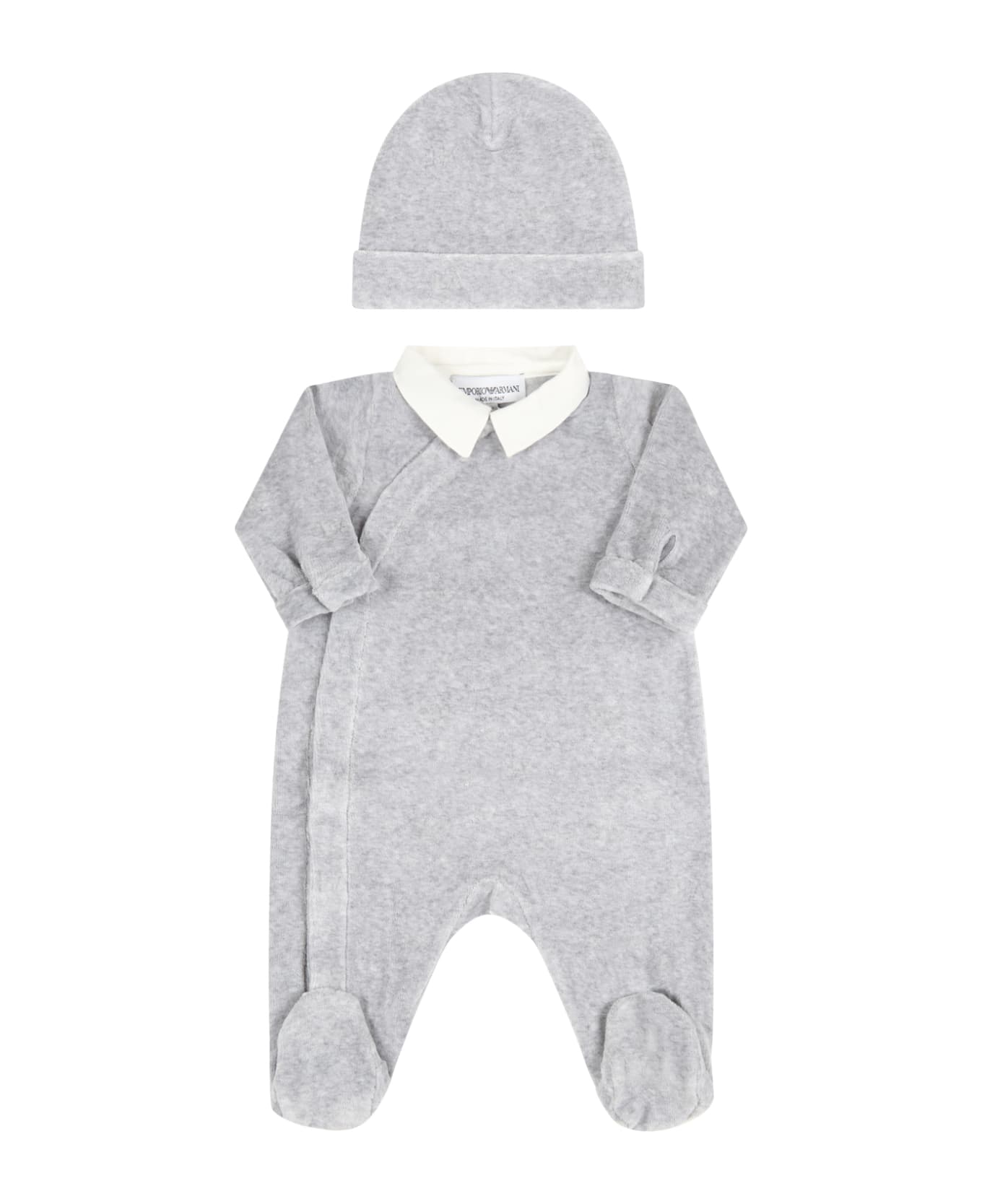 Armani Collezioni Gray Set For Baby Boy With Logo - Grey