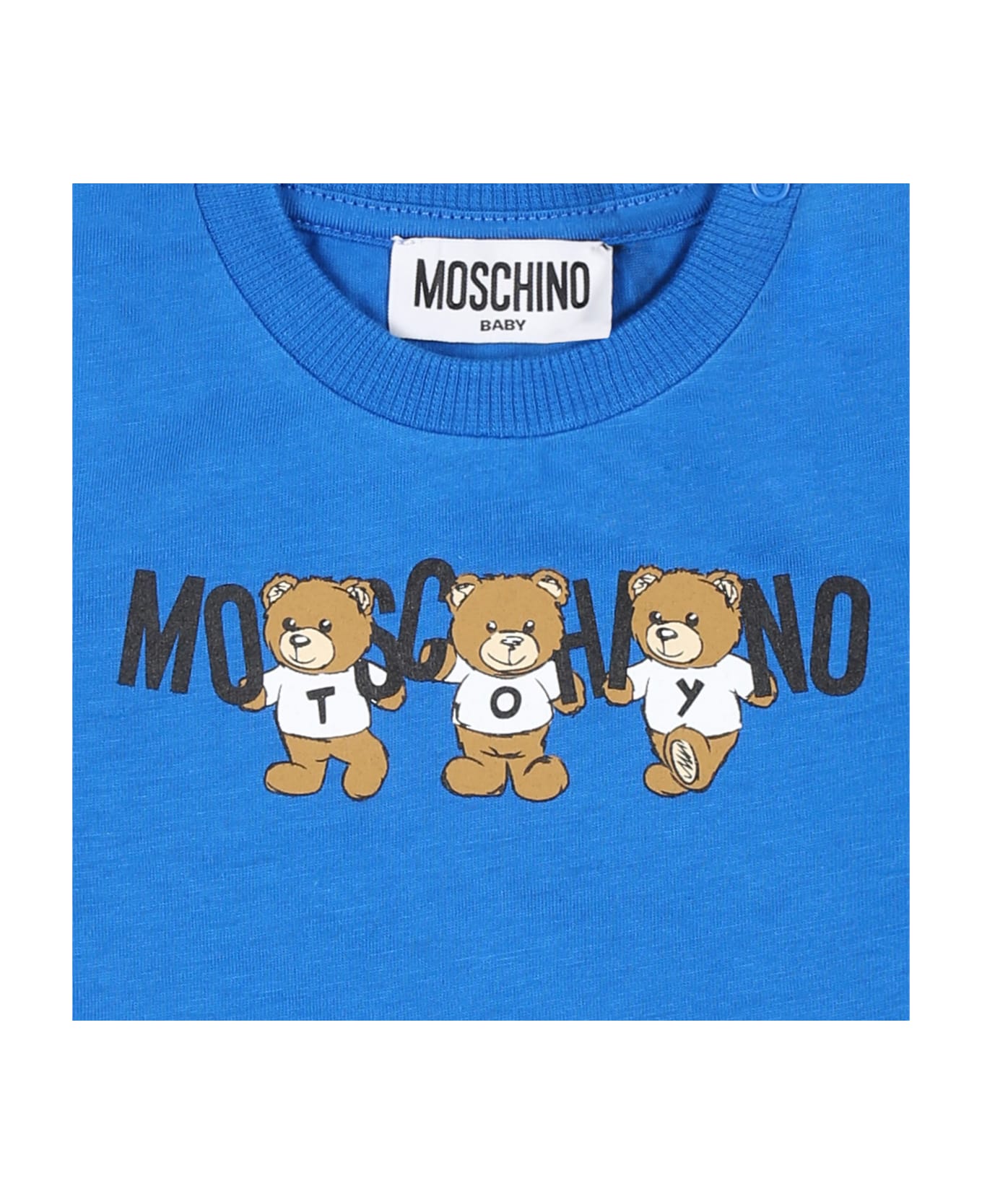 Moschino Light Blue T-shirt For Baby Boy With Three Teddy Bears - Light Blue