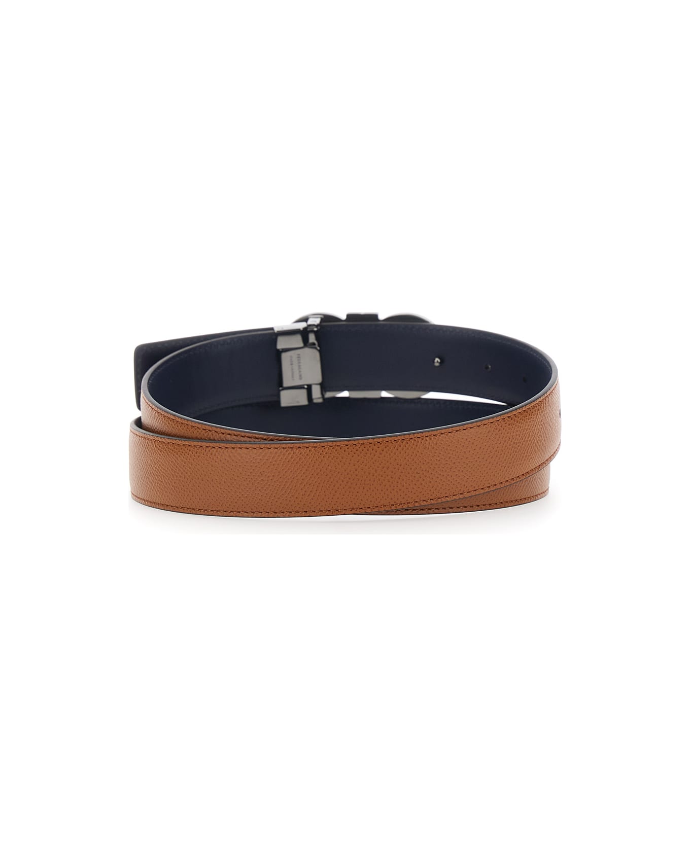 Ferragamo Beige Reversible Belt With Gancini Buckle In Hammered Leather Man - Beige ベルト