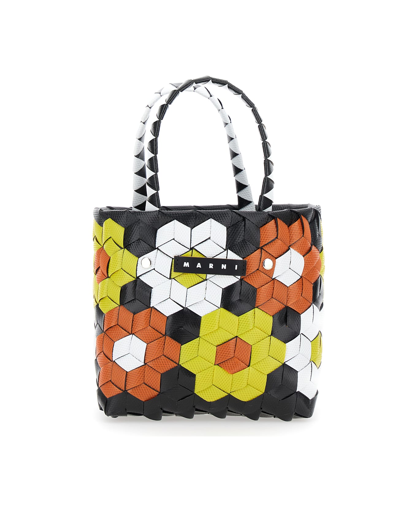 Marni 'sunflower' Multicolor Handbag With Floreal Motif In Braided Fabric Girl - Black アクセサリー＆ギフト