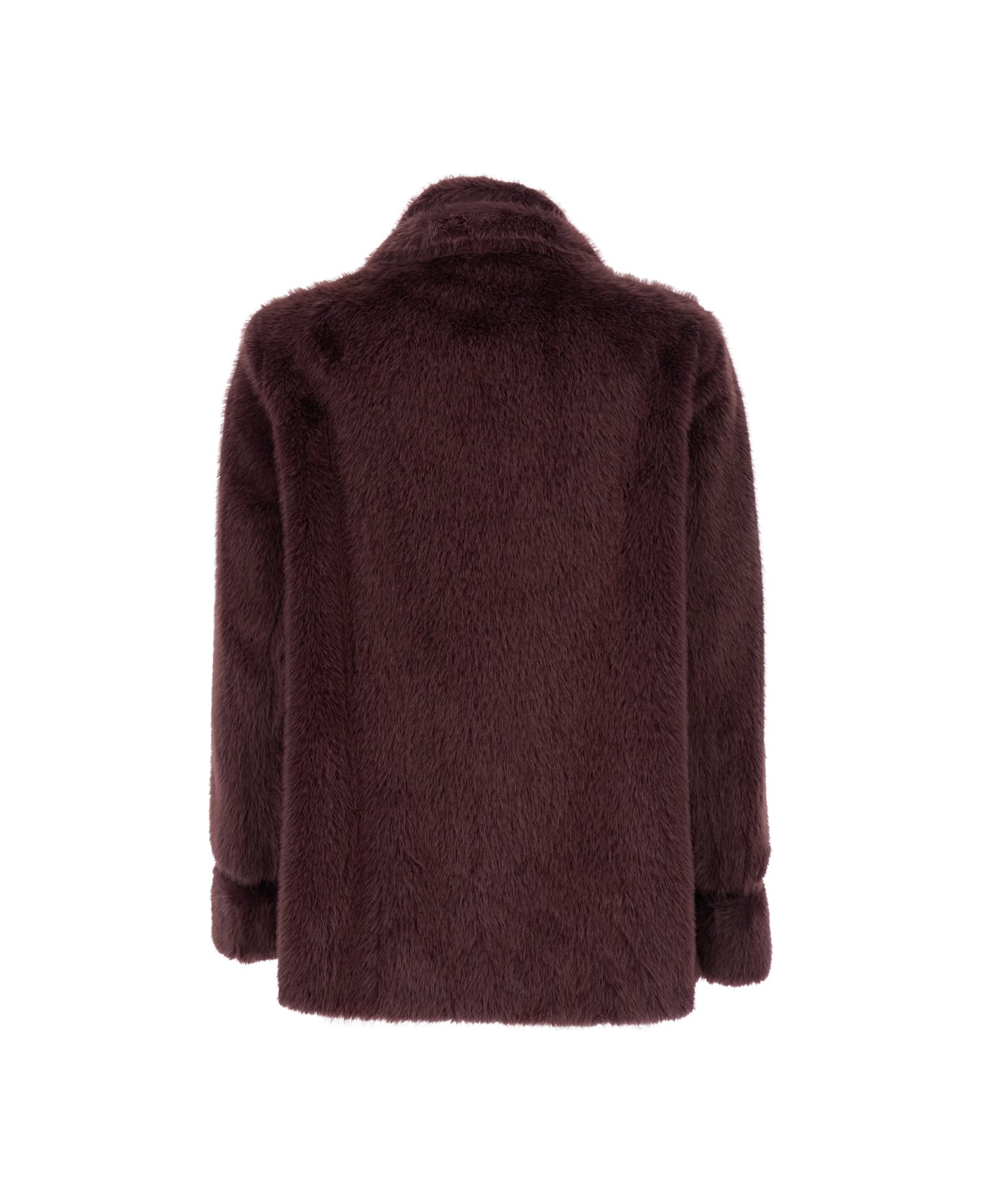 TwinSet Violet Double-breasted Coat With Peak Revers In Ecofur Woman - Violet