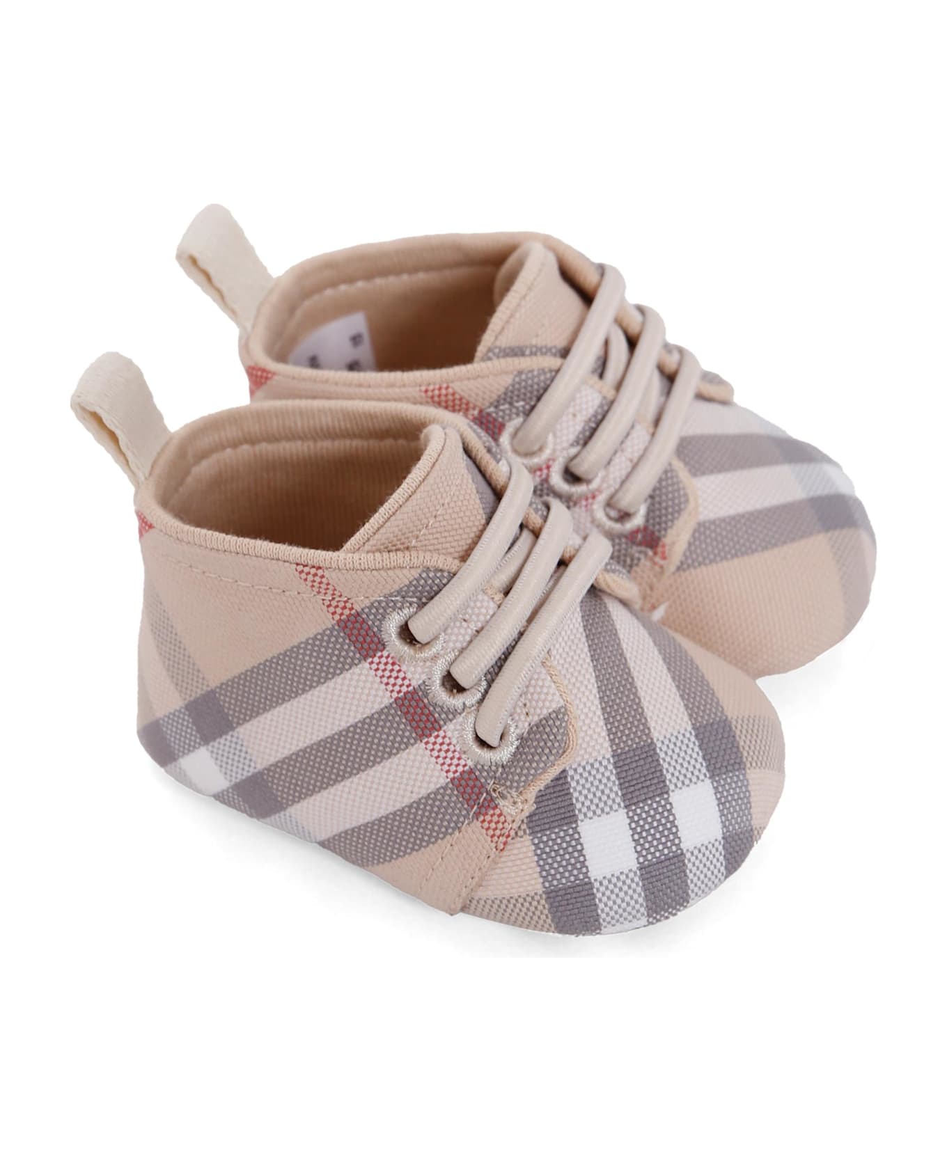 Burberry Beige Sneakers For Babykids With Vintage Check - Beige