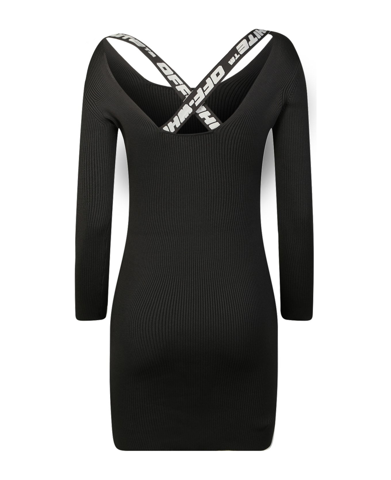 Off-White Ribbed Dress With Crossed Straps Detail Black - Black