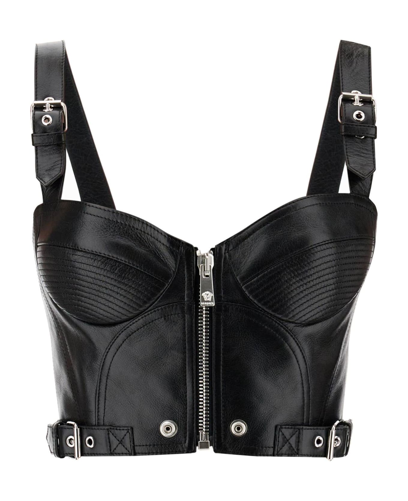 Versace Leather Bustier Top - Black