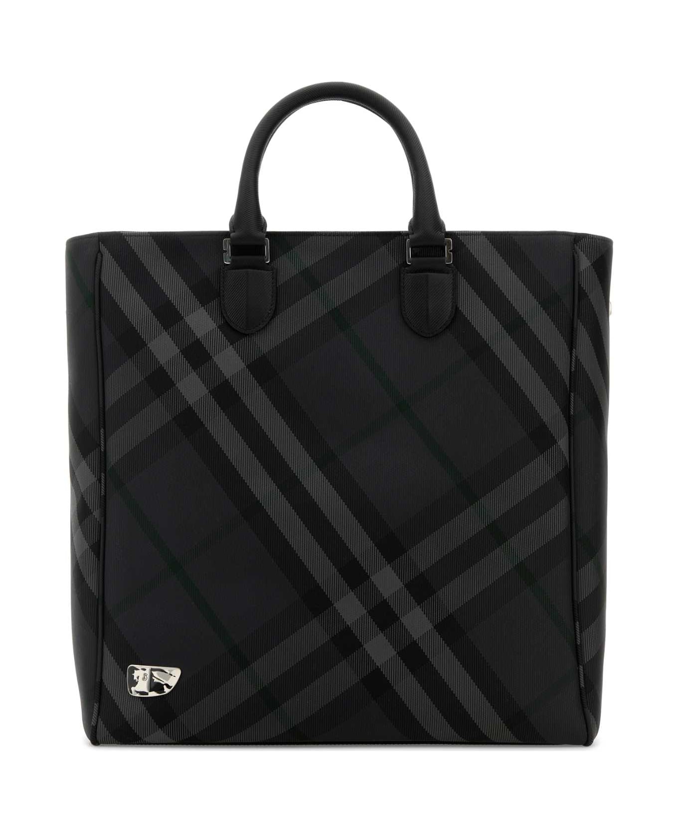 Burberry Embroidered Fabric Shopping Bag - CHARCOAL