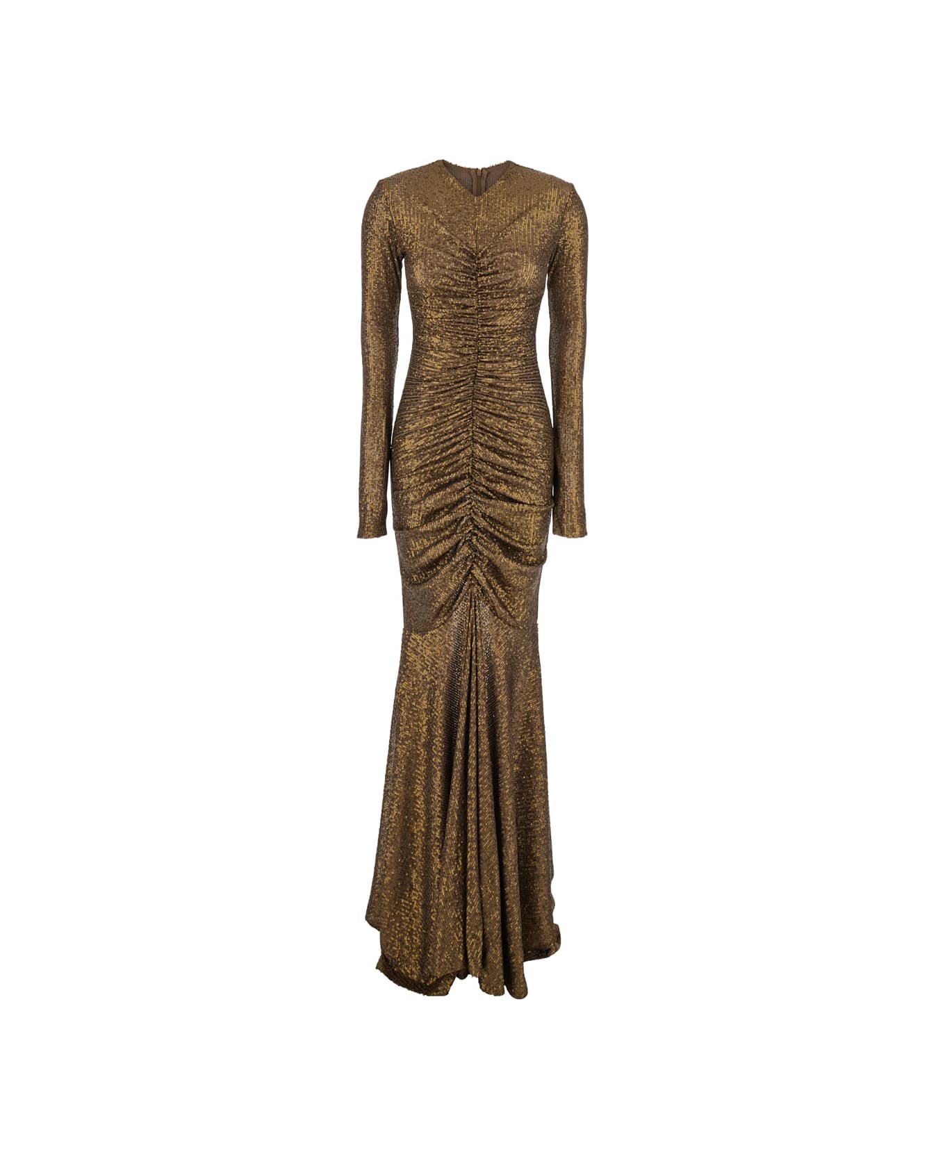 Norma Kamali Metallic Long Dress With V-neck And Sequin Decorations In Tech Fabric Woman - Metallic