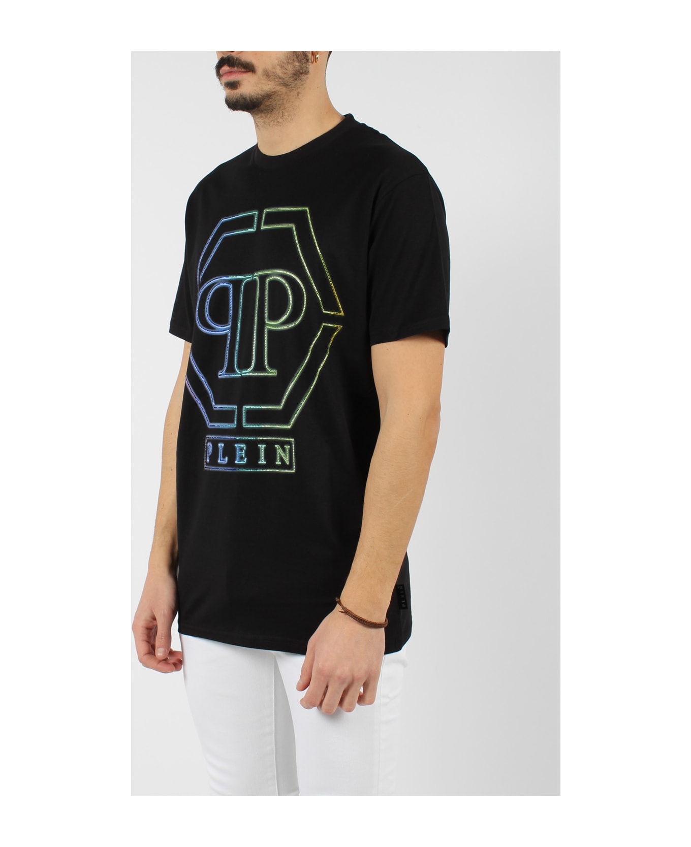 Philipp Plein Embroidered Round Neck Ss Hexagon T-shirt - Black