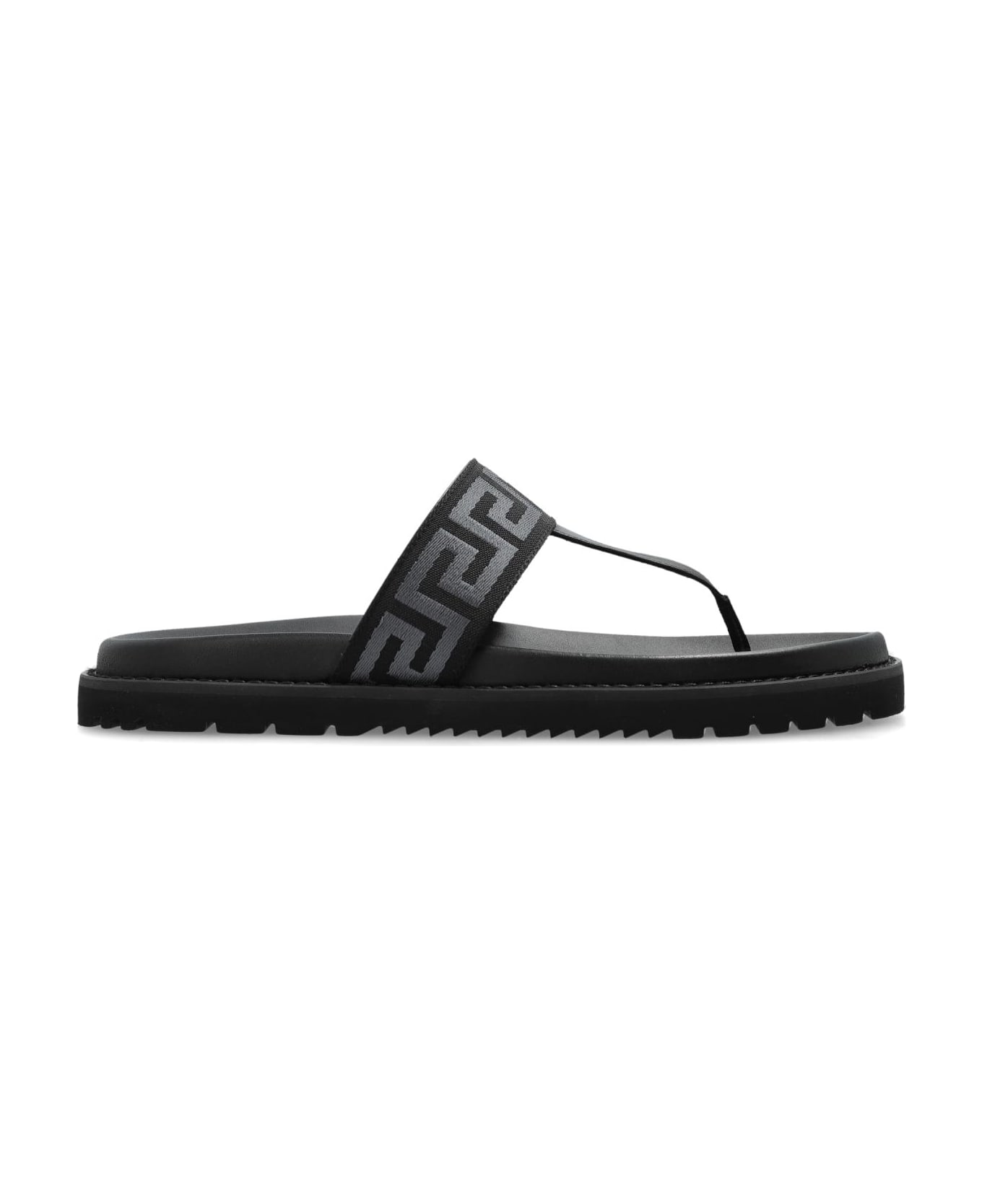Versace Flip Flops With 'greca' Pattern - BLACK