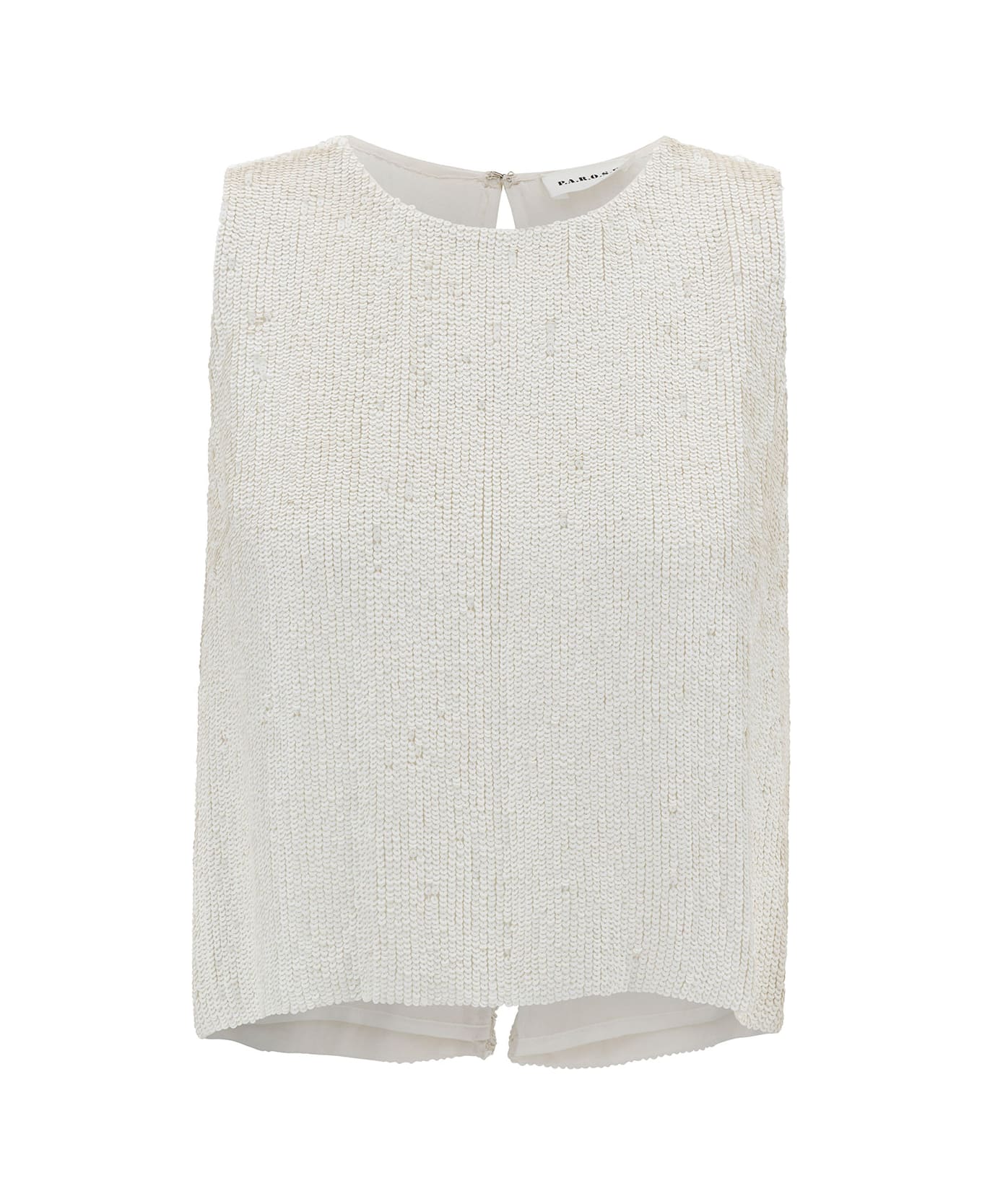 Parosh White Sleeveless Blouse With All-over Paillettes In Viscose Woman - White
