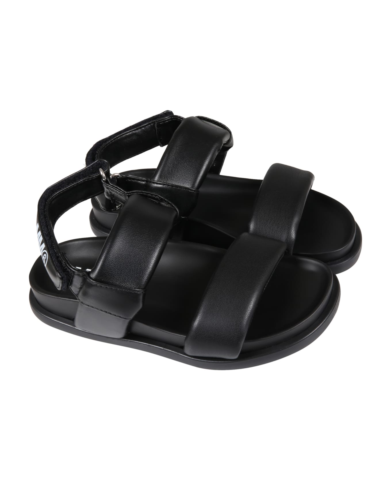 MM6 Maison Margiela Black Sandals For Kids With White Logo - Black