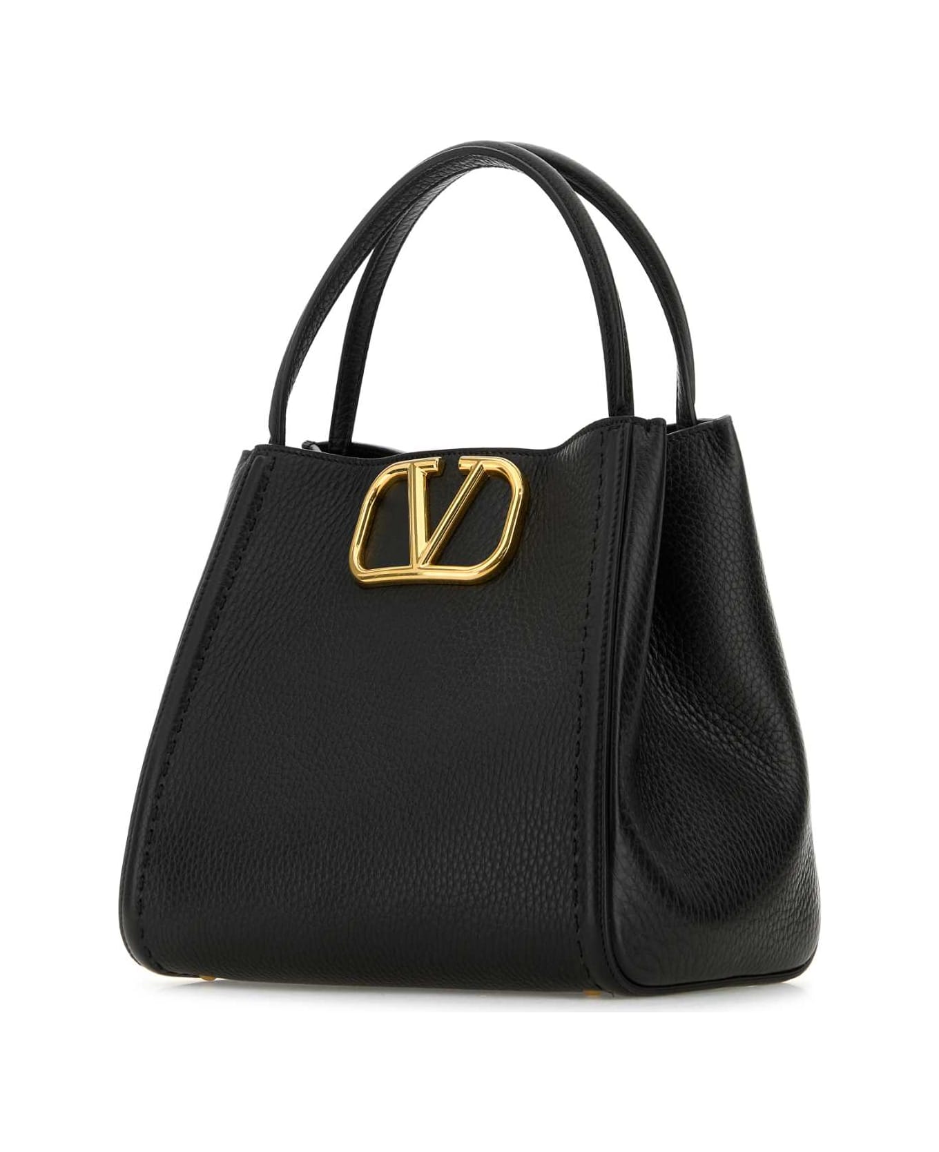 Valentino Garavani Black Leather Vlogo Handbag - NERO