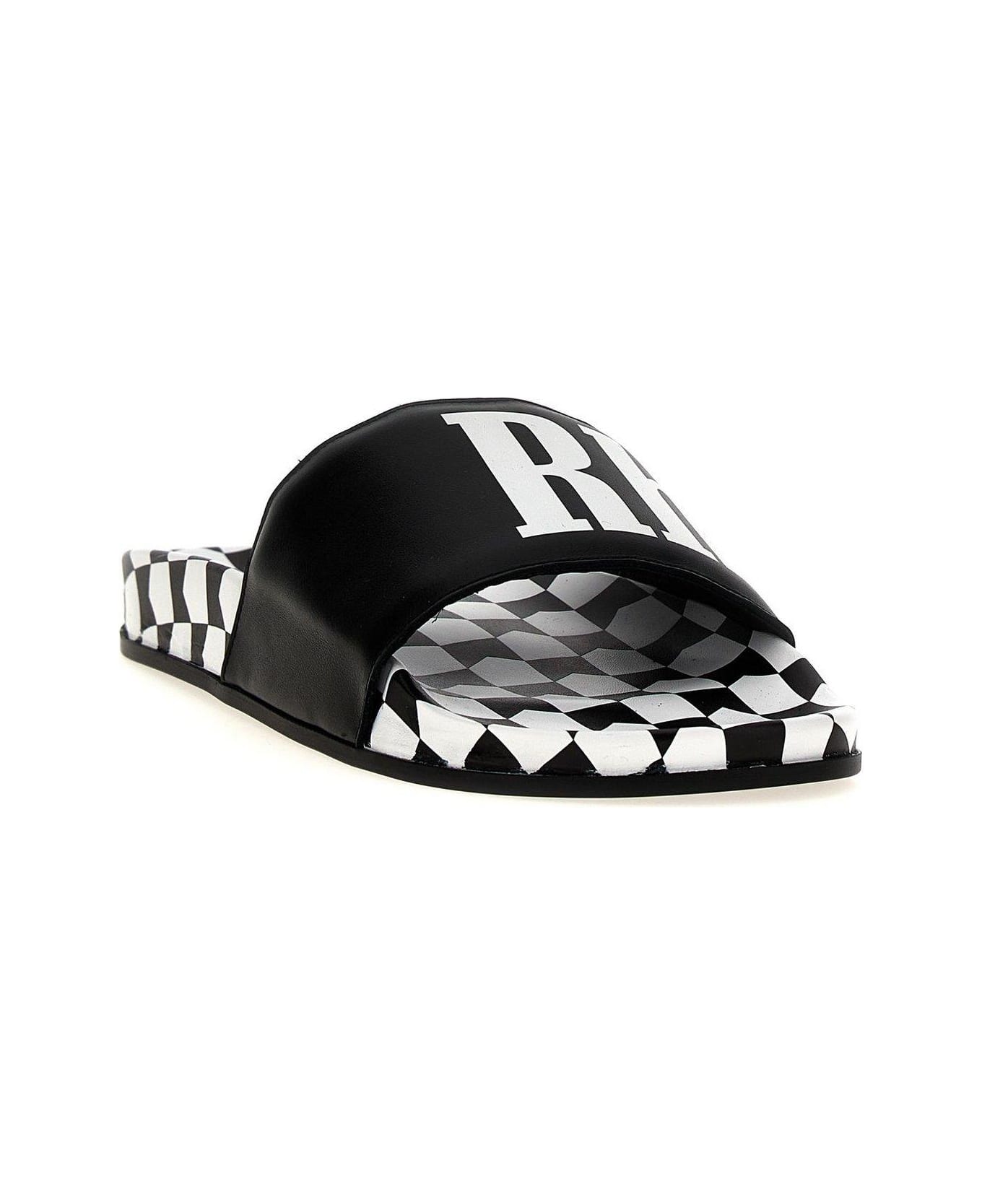 Rhude Logo Printed Checked Slides - Black