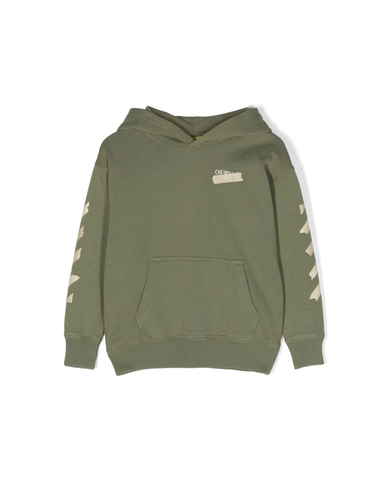 Off-White Green Hoodie With Arrow Paper Tape Logo And Motif - Green