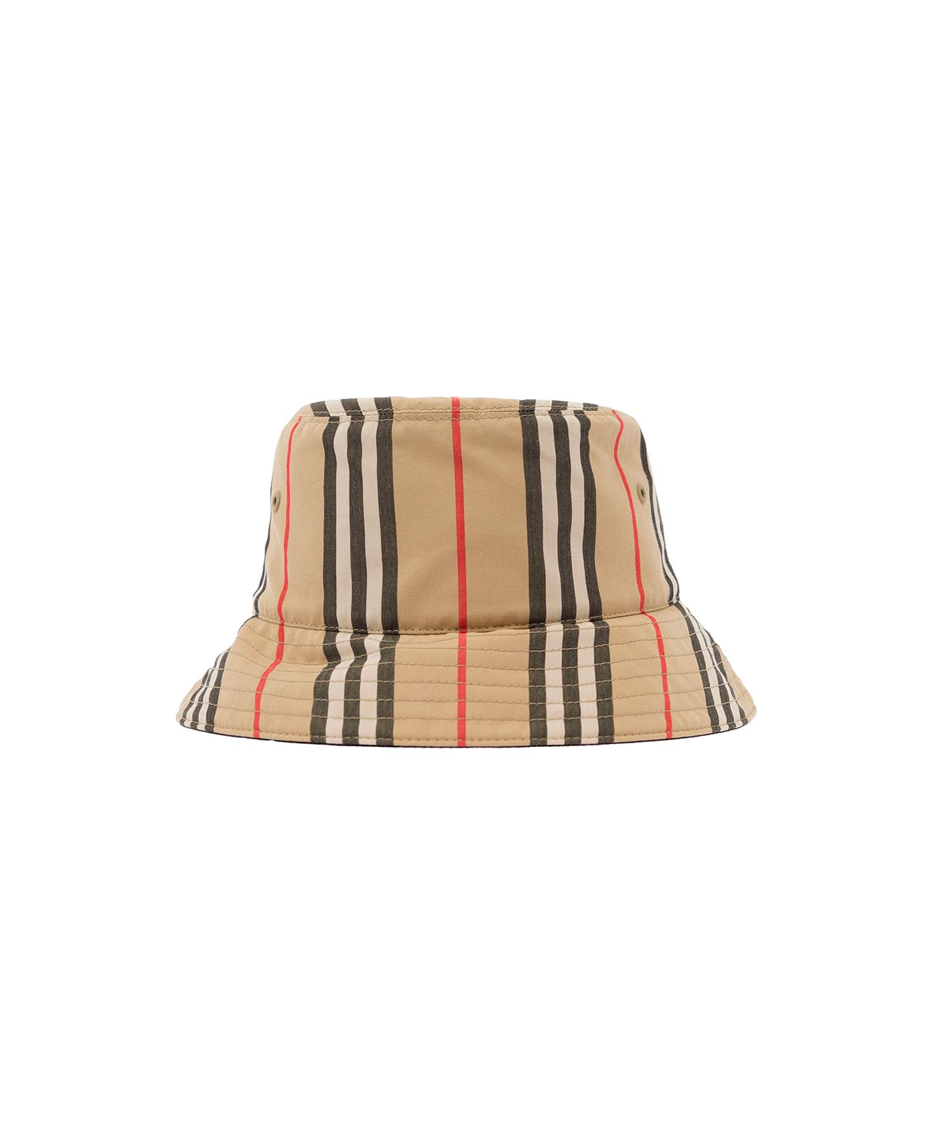 Burberry Brown Bucket Hat With Icon Stripe Motif In Cotton - Beige