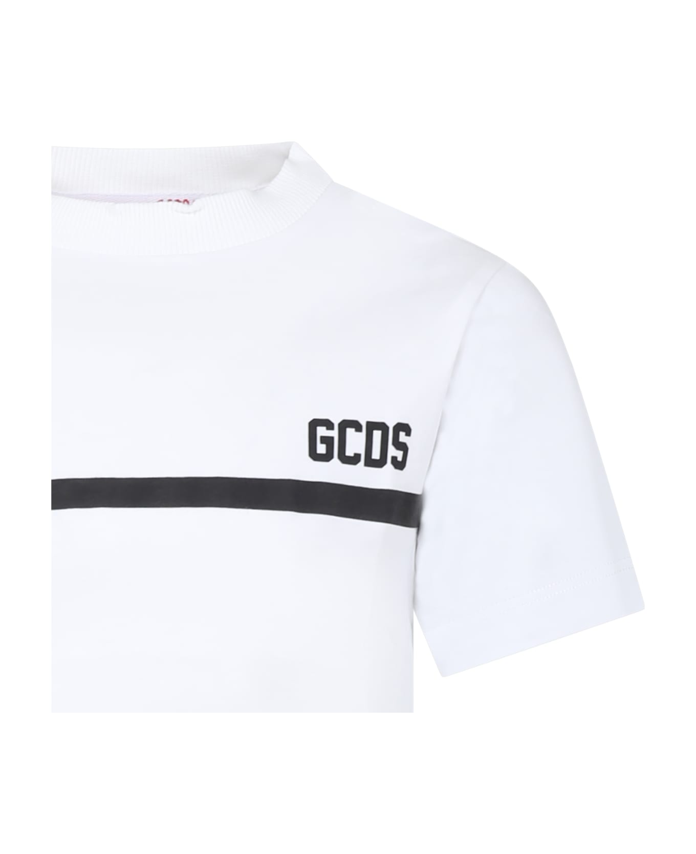GCDS Mini White T-shirt For Girl With Black Logo - White