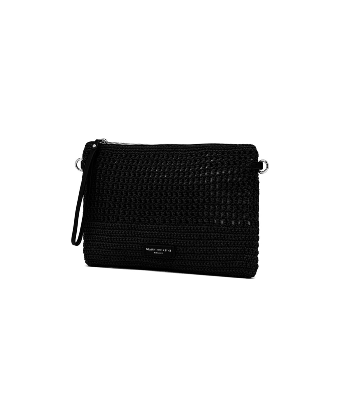 Gianni Chiarini Black Victoria Clutch Bag In Crochet Fabric - NERO