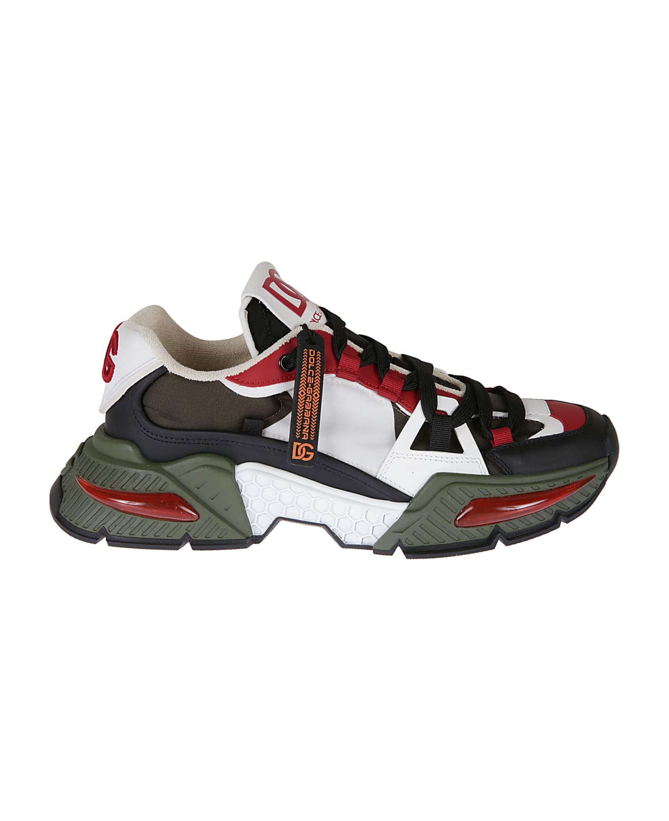 Dolce & Gabbana Logo Embroidered Paneled Sneakers - Red