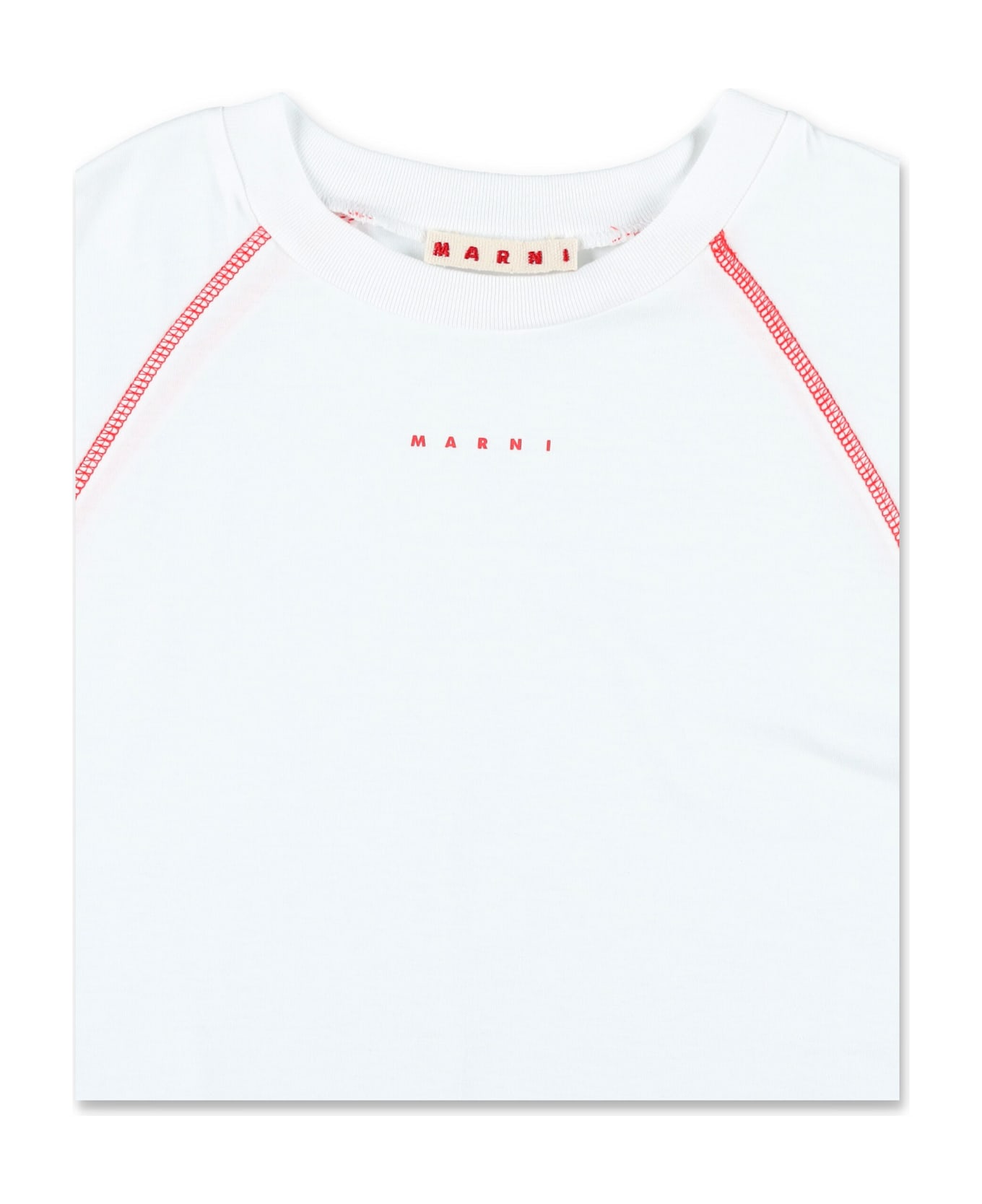 Marni Kid - Contrast Stitching Cotton Dress - WHITE