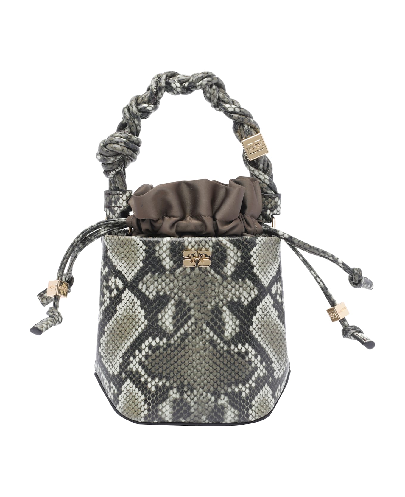 Ganni Mini Bou Snake Bucket Bag - Grey