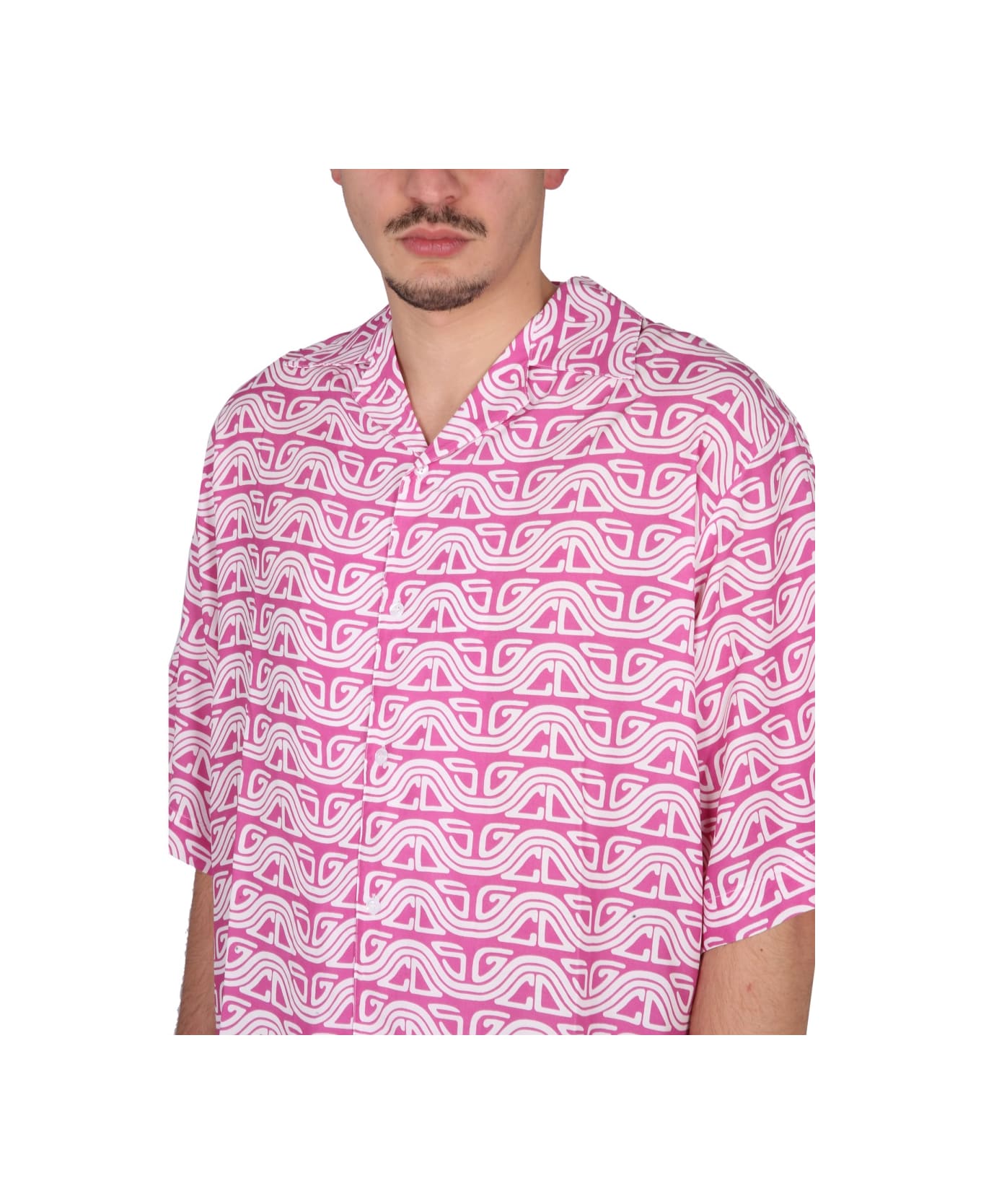 GCDS Monogram Waved Shirt - FUCHSIA