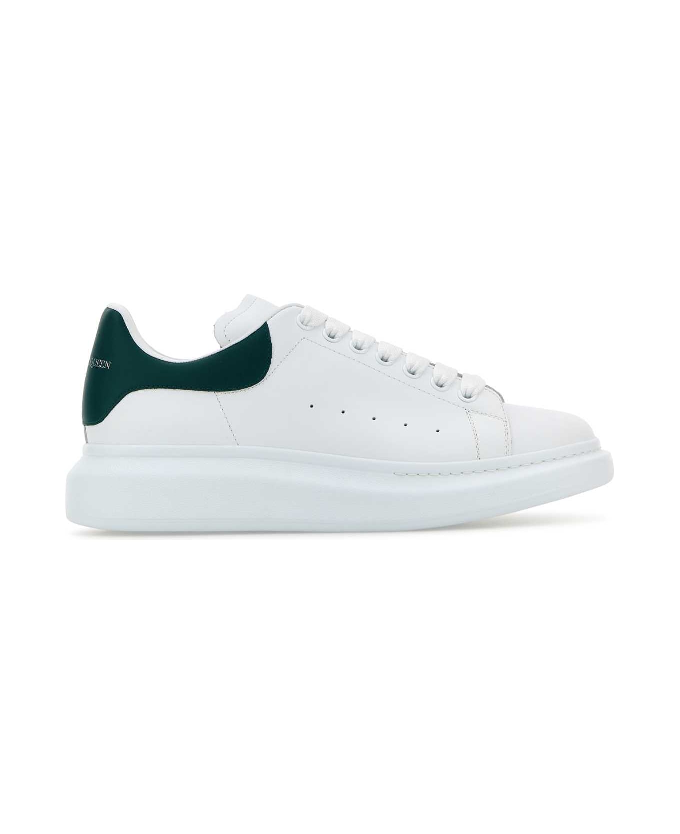 Alexander McQueen White Leather Sneakers With Dark Green Leather Heel - WHITEGREEN