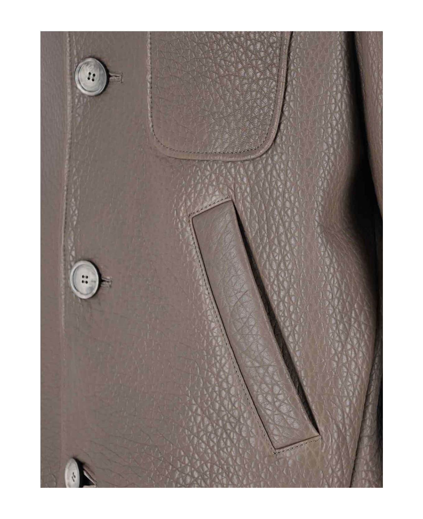 Ami Alexandre Mattiussi Leather Jacket - Taupe