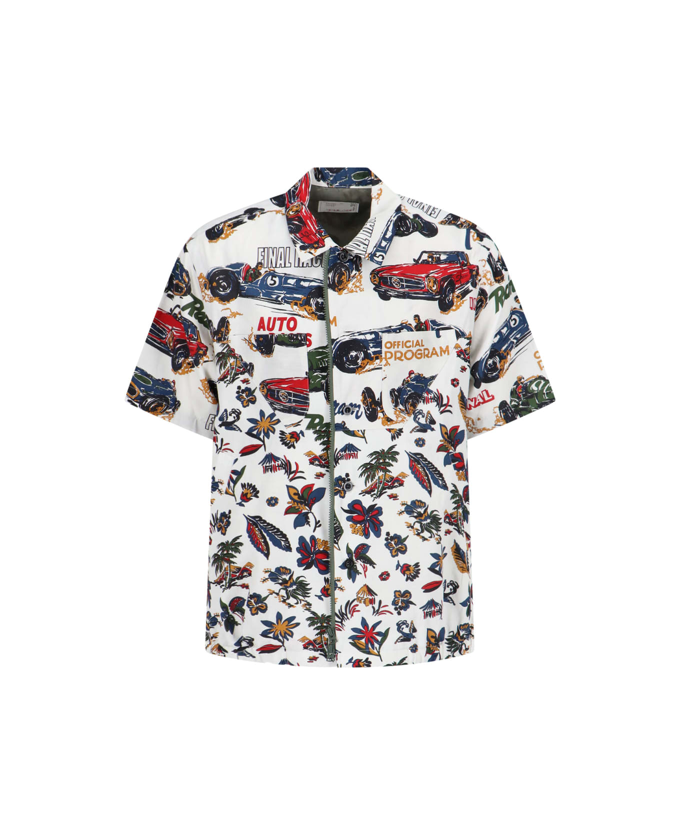 Sacai 
car Race And Tropical Print
 Shirt - White