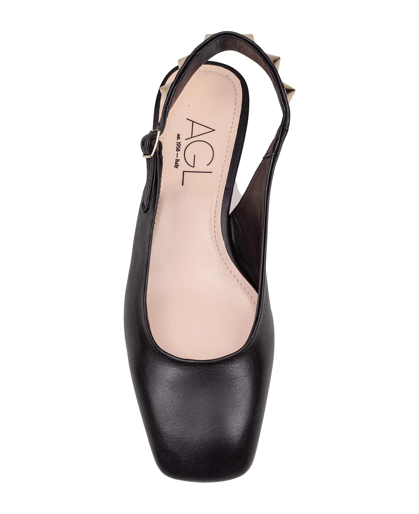 AGL Sling-back Angie L Spike In Black Leather With Studs - Black