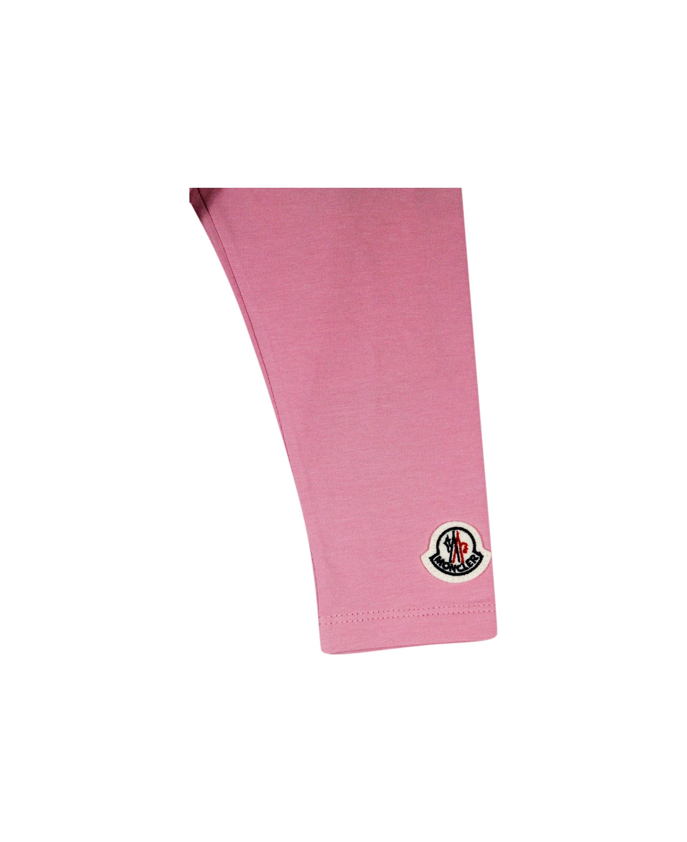Moncler Leggings In Stretch Jersey Cotton With Elastic Waistband And Logo On The Leg - Pink ボトムス