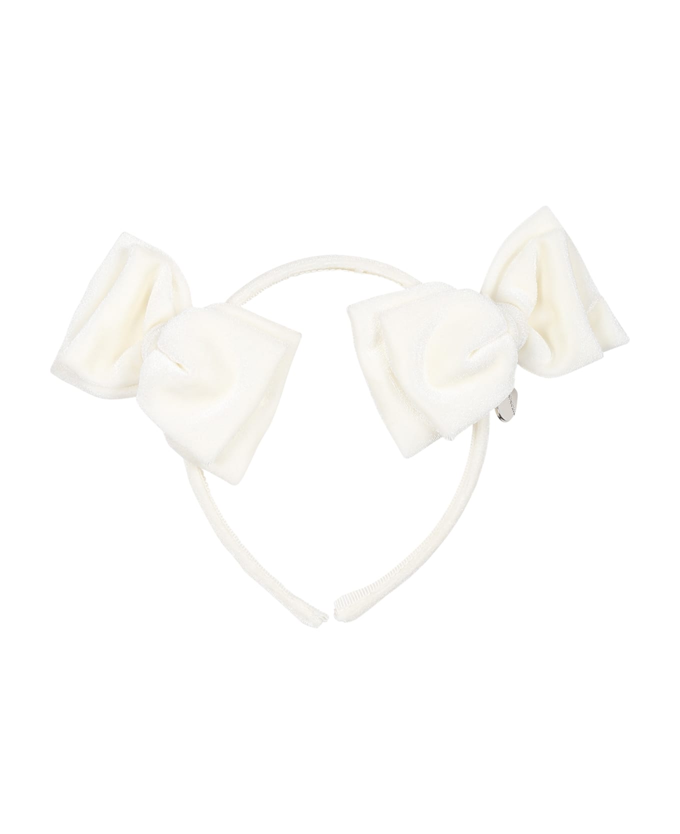 Monnalisa White Headband For Girl With Bows - White アクセサリー＆ギフト