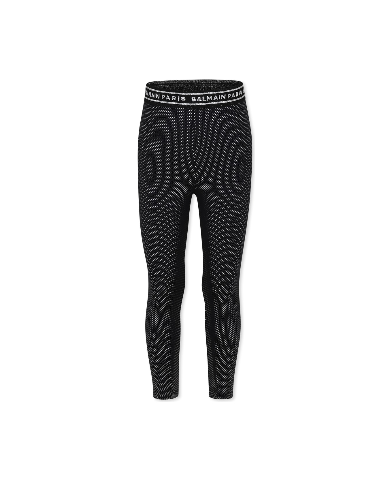 Balmain Black Leggings For Girl With Polka Dots - Black