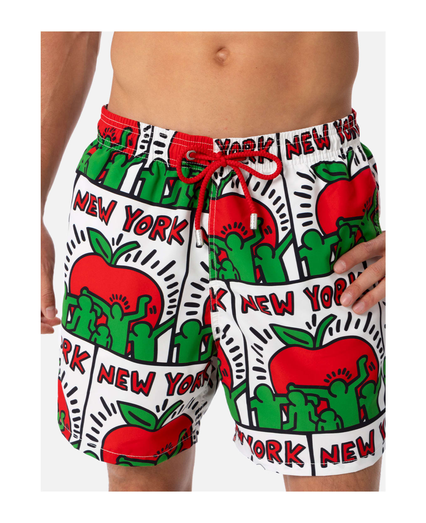 MC2 Saint Barth Man Mid-length Gustavia Swim-shorts With Keith Haring Design Placed Print| Keith Haring Special Edition - WHITE