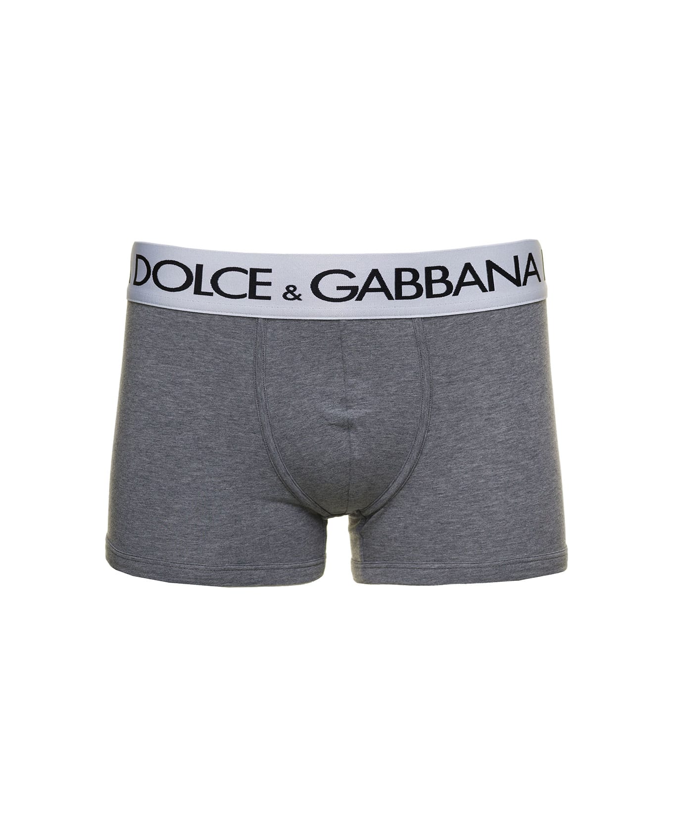 Dolce & Gabbana Grey Boxer Briefs With Branded Waistband In Stretch Cotton Man - Grey