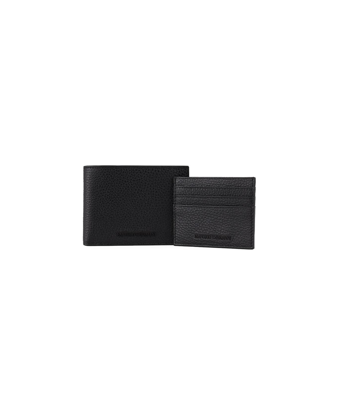 Emporio Armani Black Wallet+card Holder Set - Nero