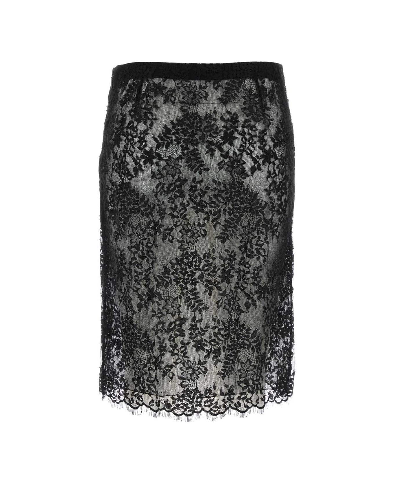 Saint Laurent Lace Midi Skirt - Noir