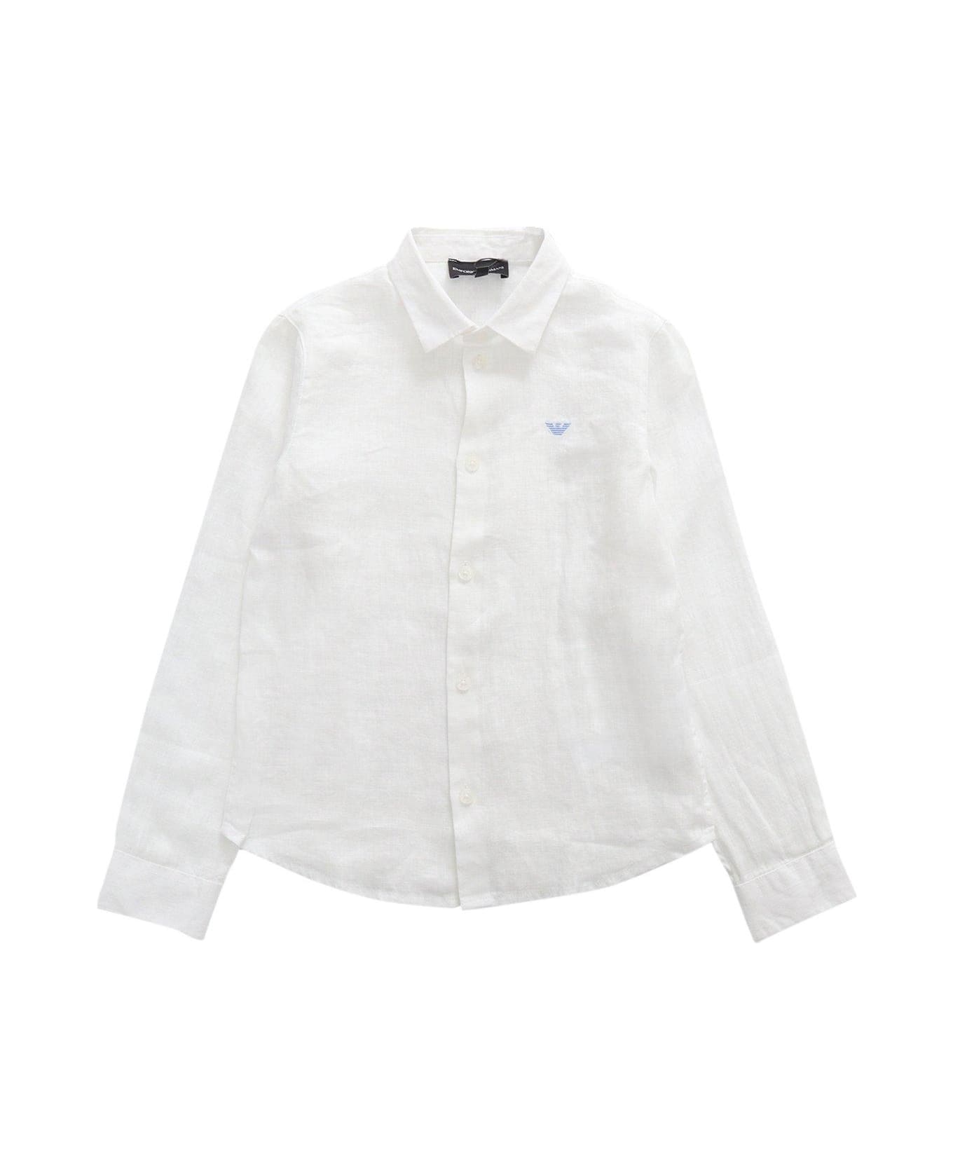 Emporio Armani Logo Embroidered Buttoned Shirt - Bianco ottico