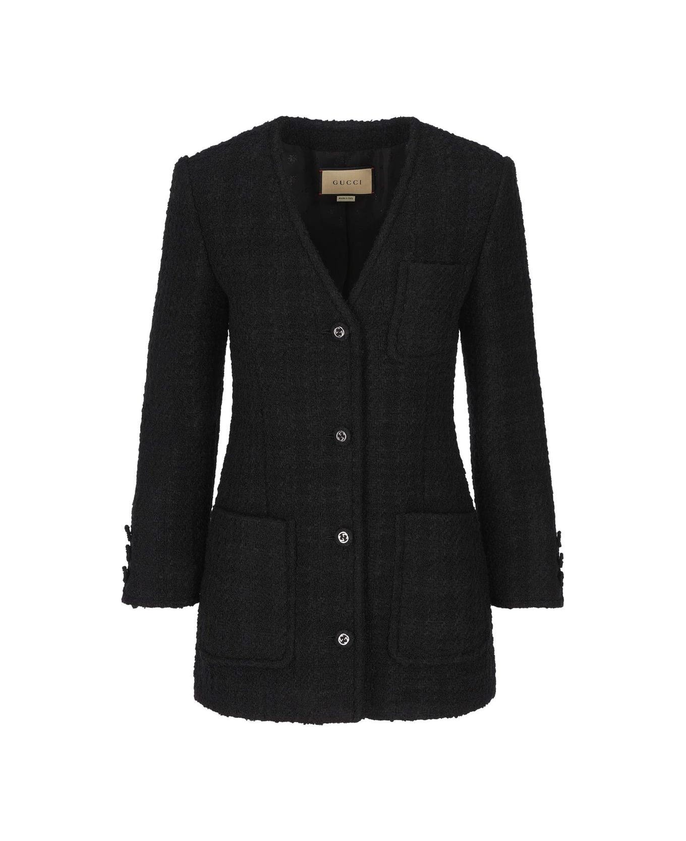 Gucci Single Breasted Tweed Jacket - Black