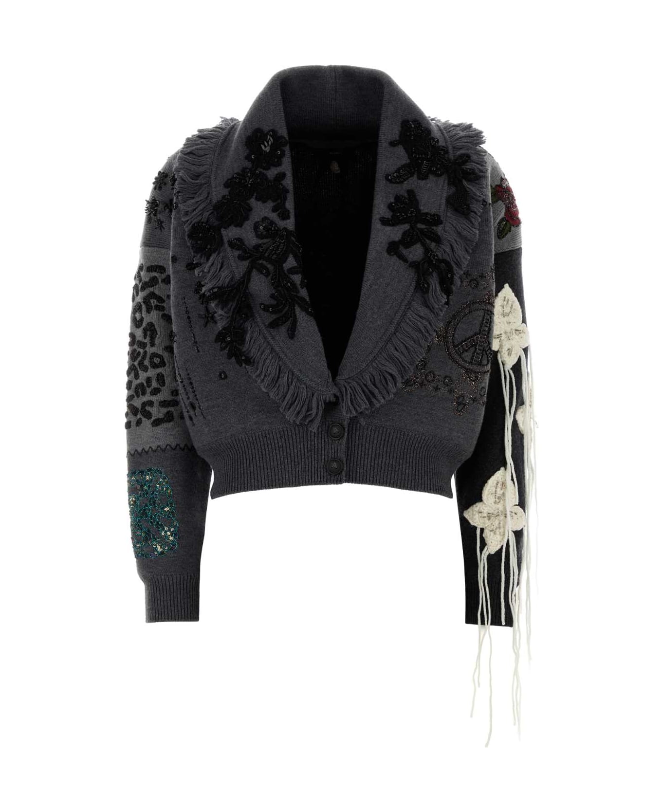 Alanui Embroidered Wool Midnight In Manhattan Cardigan - CHARCOAL