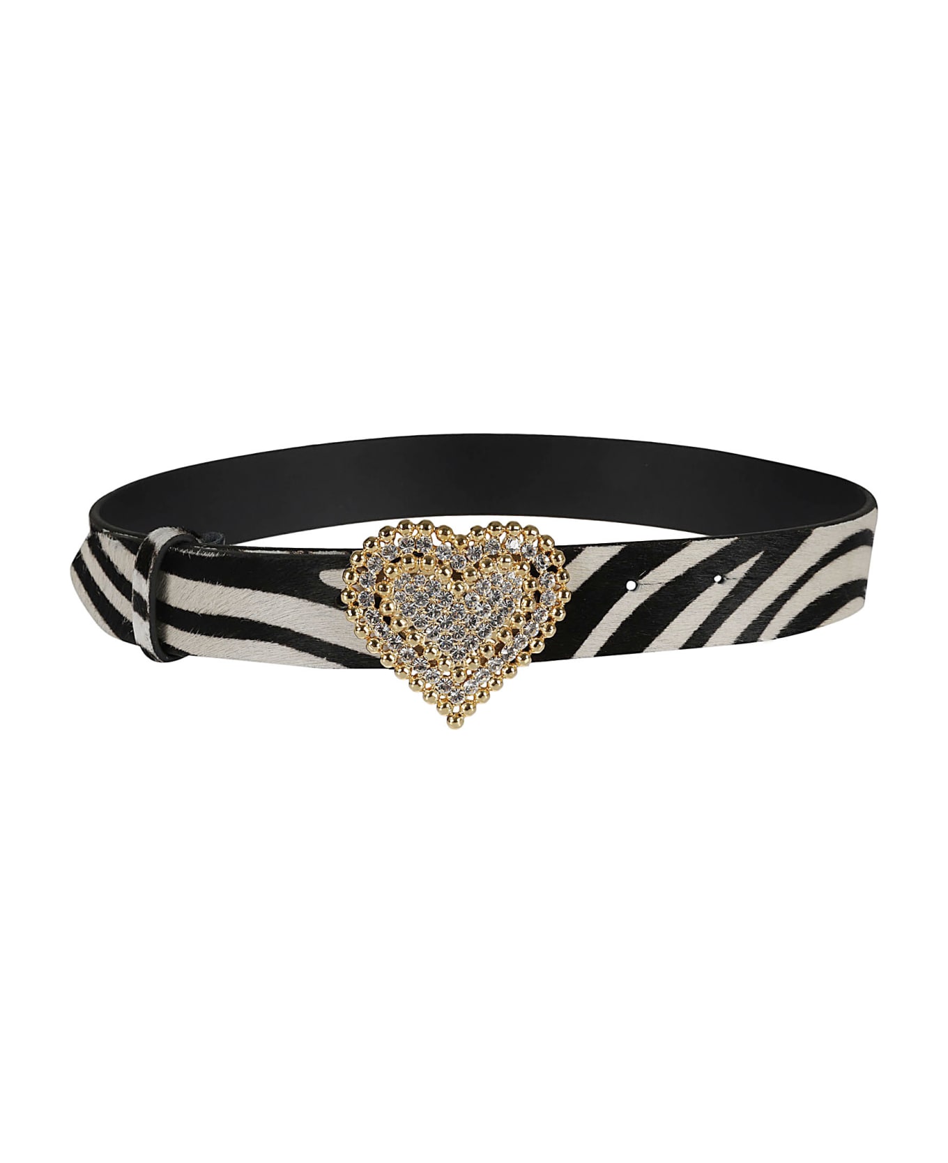 Alessandra Rich Crystal Embellished Heart Buckled Belt - White/Black