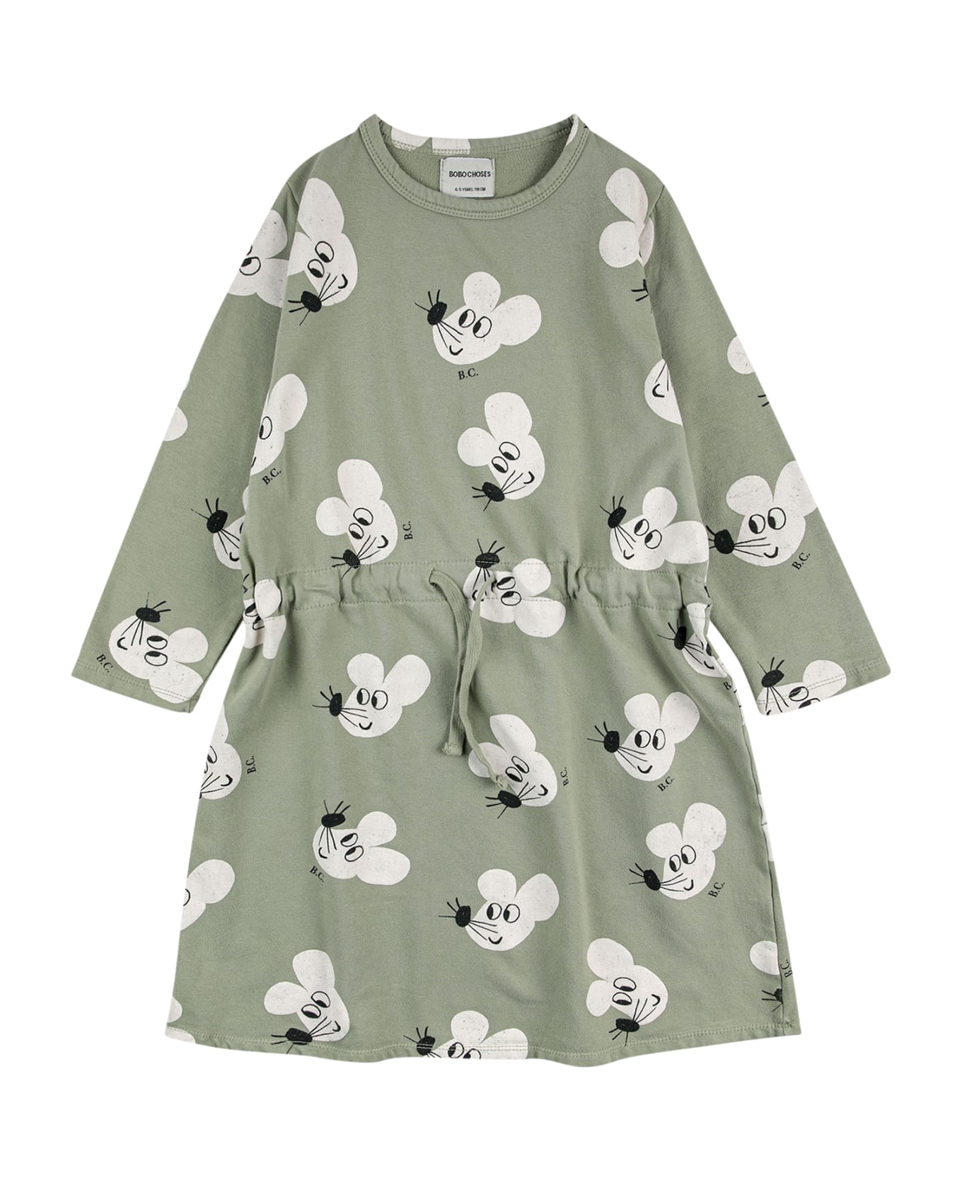 Bobo Choses Green Dress For Girl With Mice Print - Green