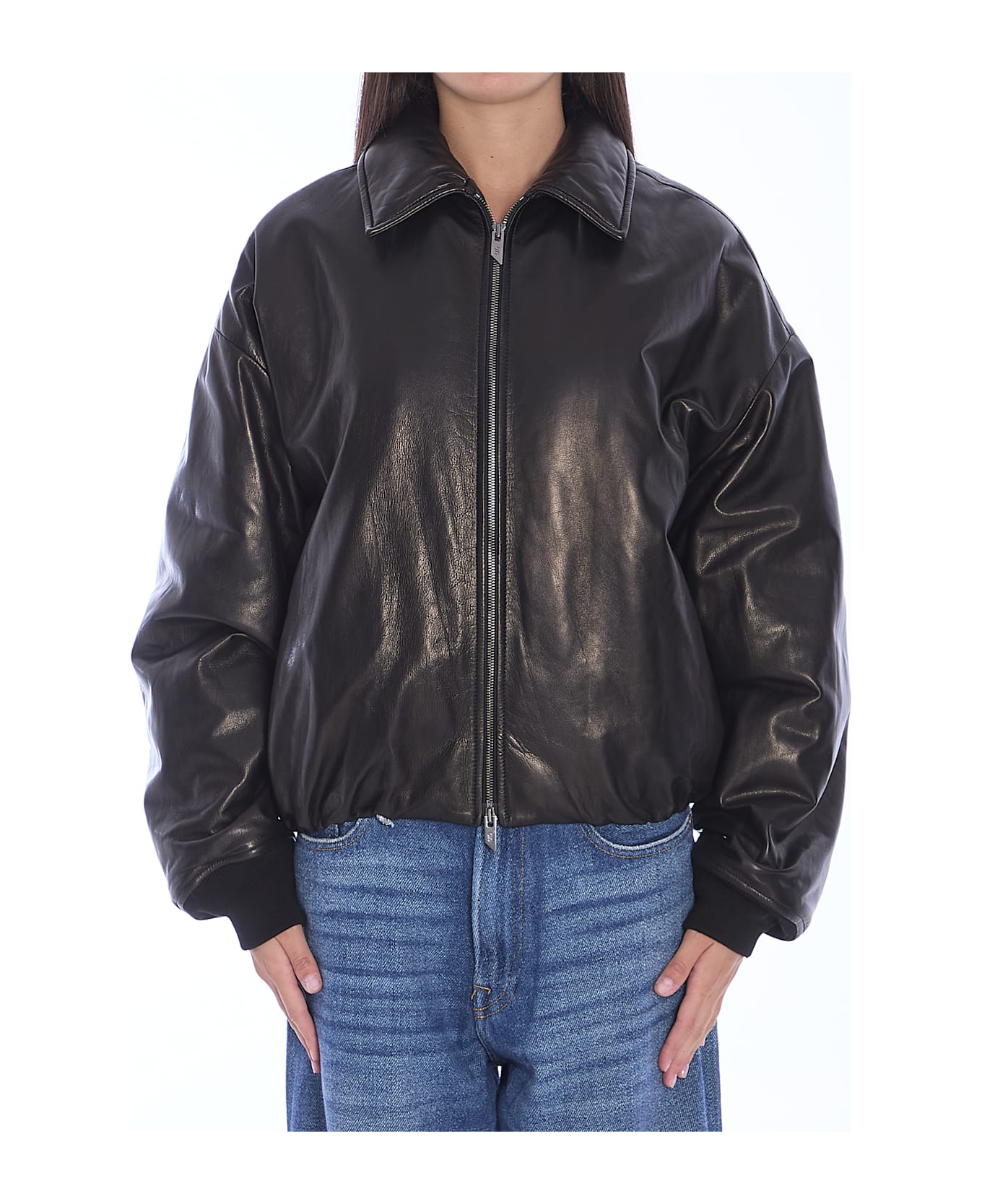 Salvatore Santoro Leather Bomber Jacket - BLACK