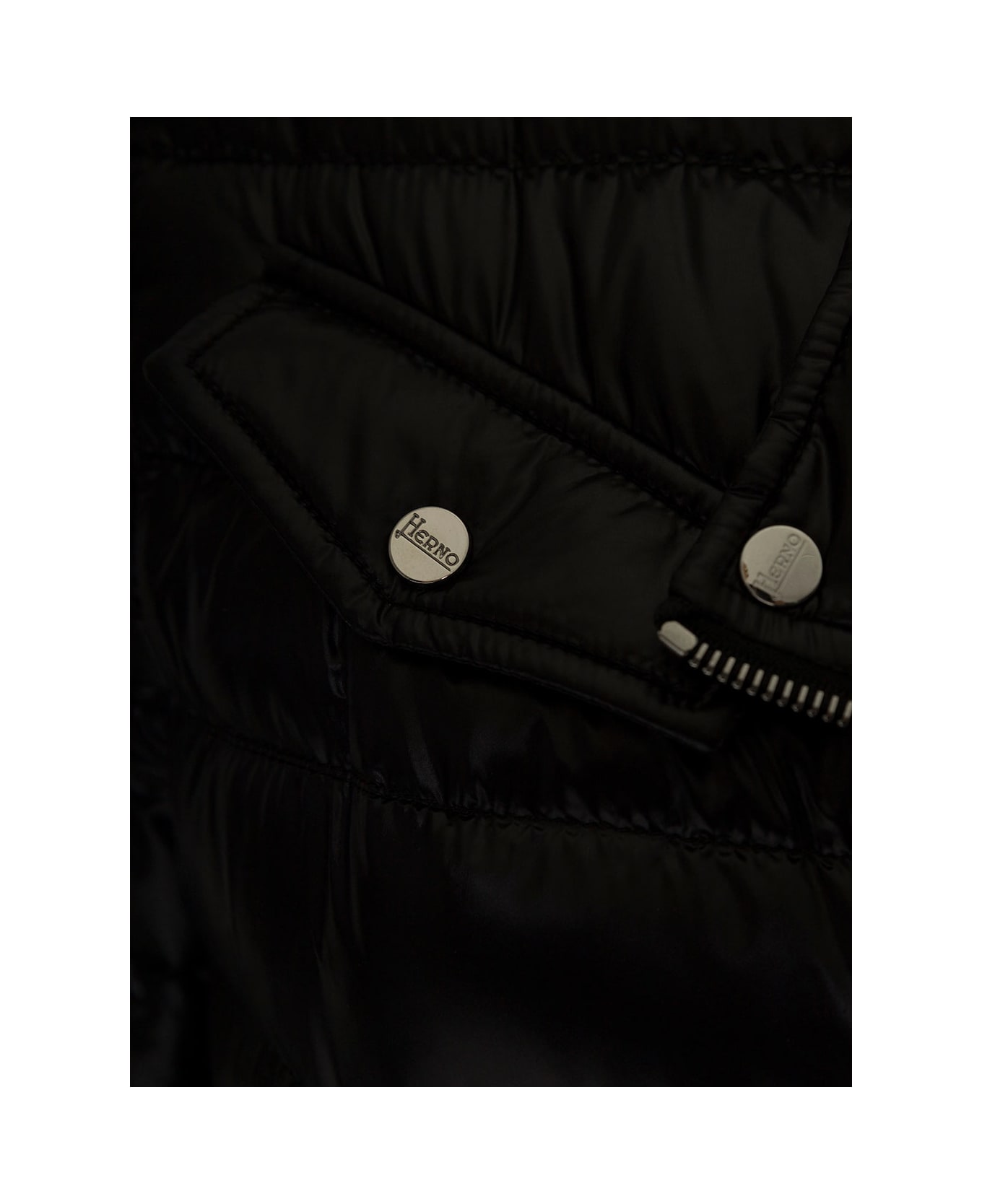 Herno Black Padded Biker Jacket With Rever Collar In Ultralight Nylon Woman - BLACK
