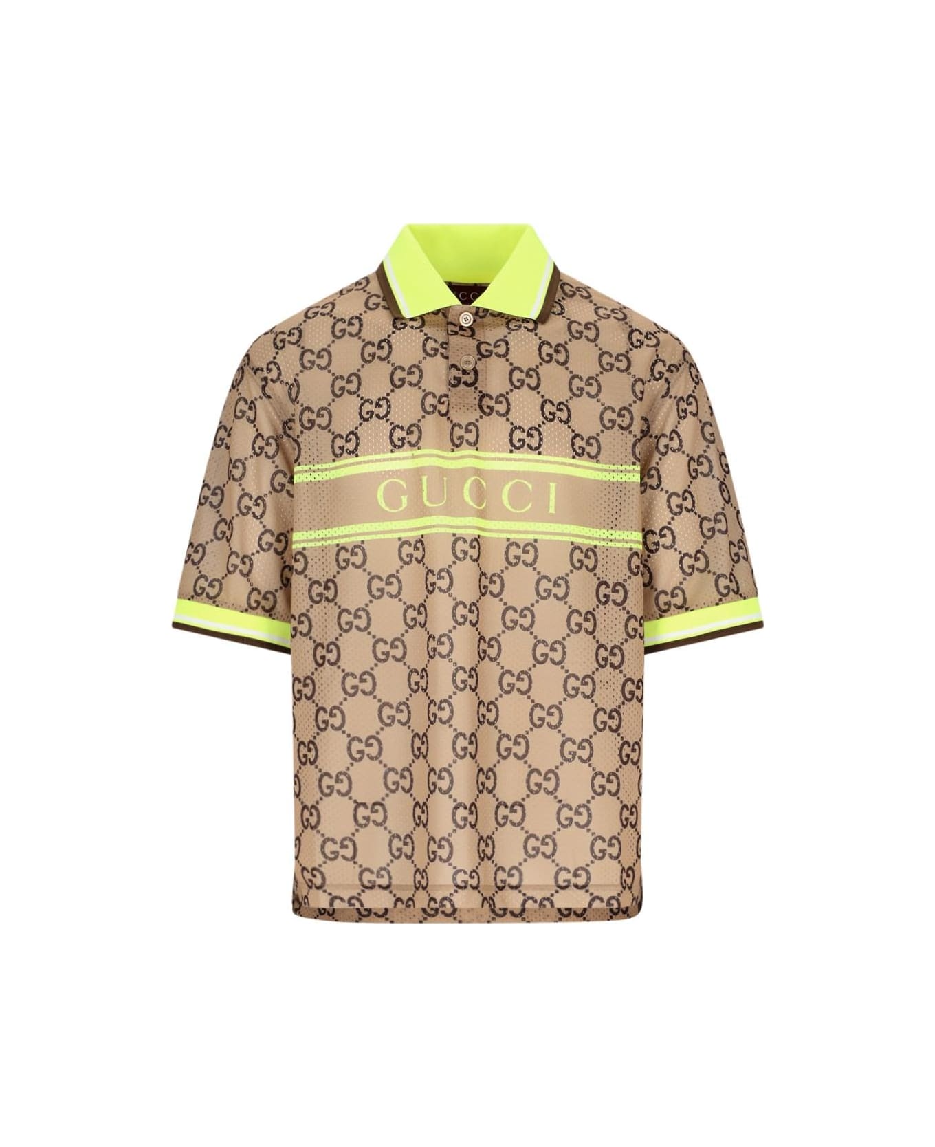 Gucci Polo Shirt Printed On The Net - Beige/ebony/mc