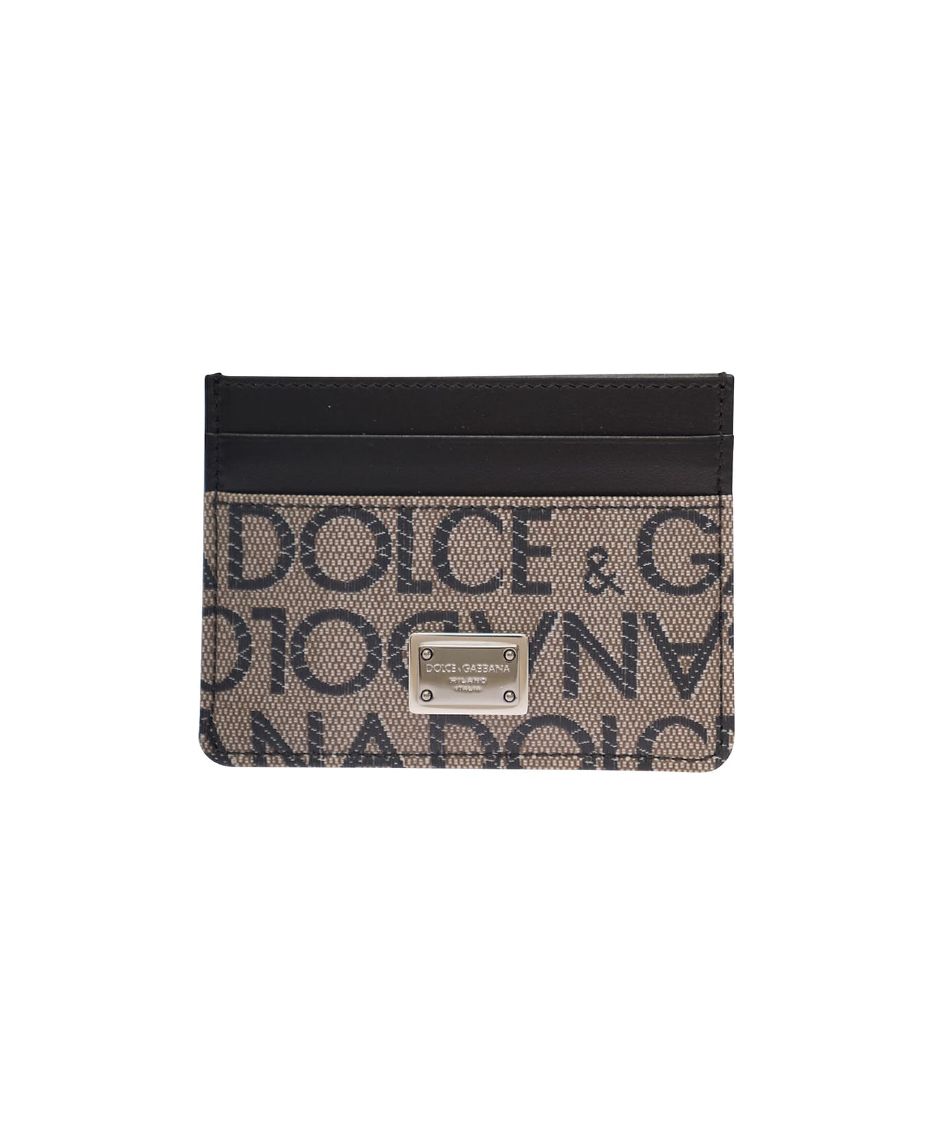 Dolce & Gabbana Beige Card-holder With Jacquard Logo And Leather Inserts In Coated Canvas Man - Beige