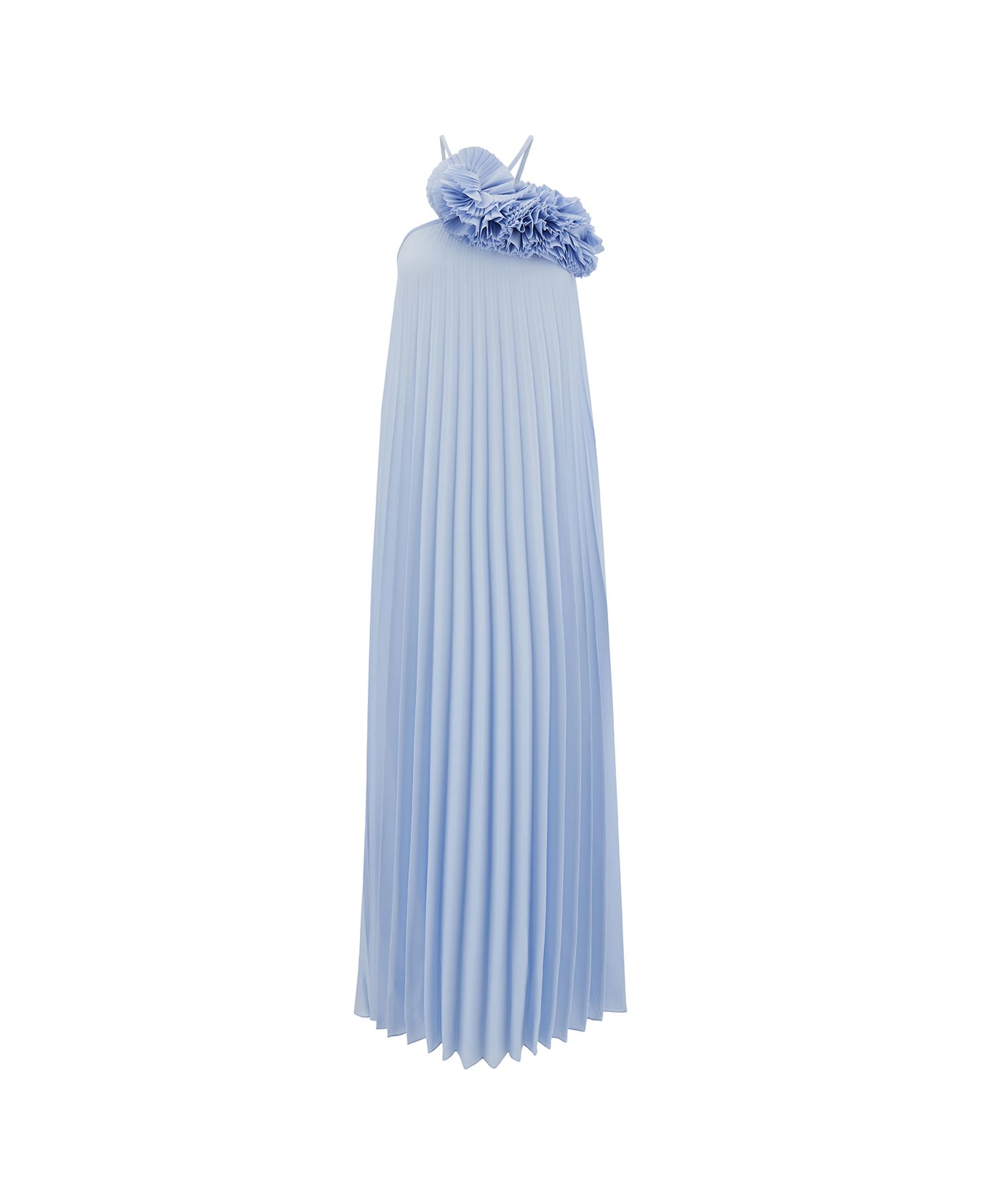 Parosh Long Light Blue Pleated Dress With Ruches In Polyamide Woman - Light blue ワンピース＆ドレス