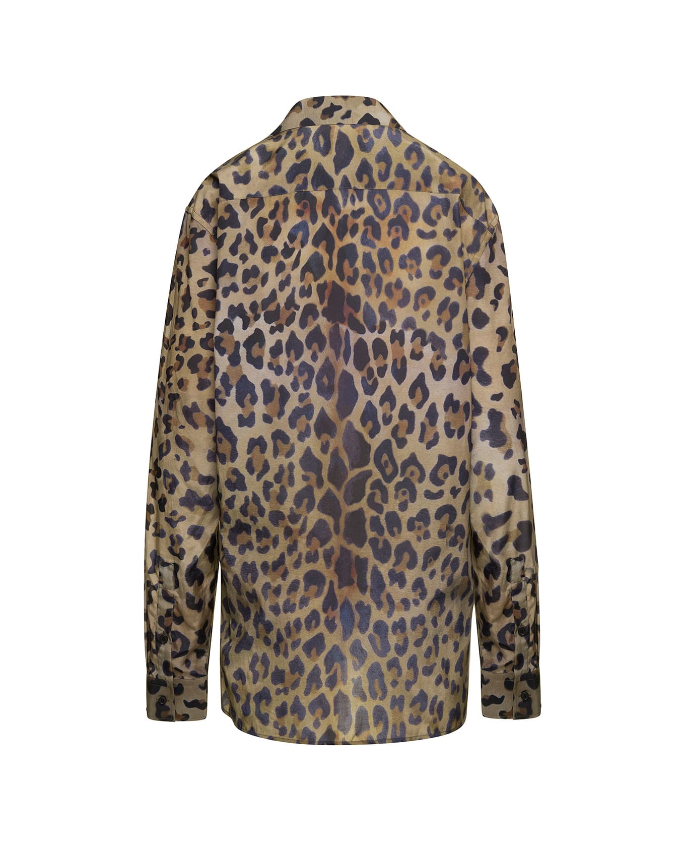 Balmain Brown Loose Leopard Printed Pyjama Shirt In Cotton Blend Woman - Green