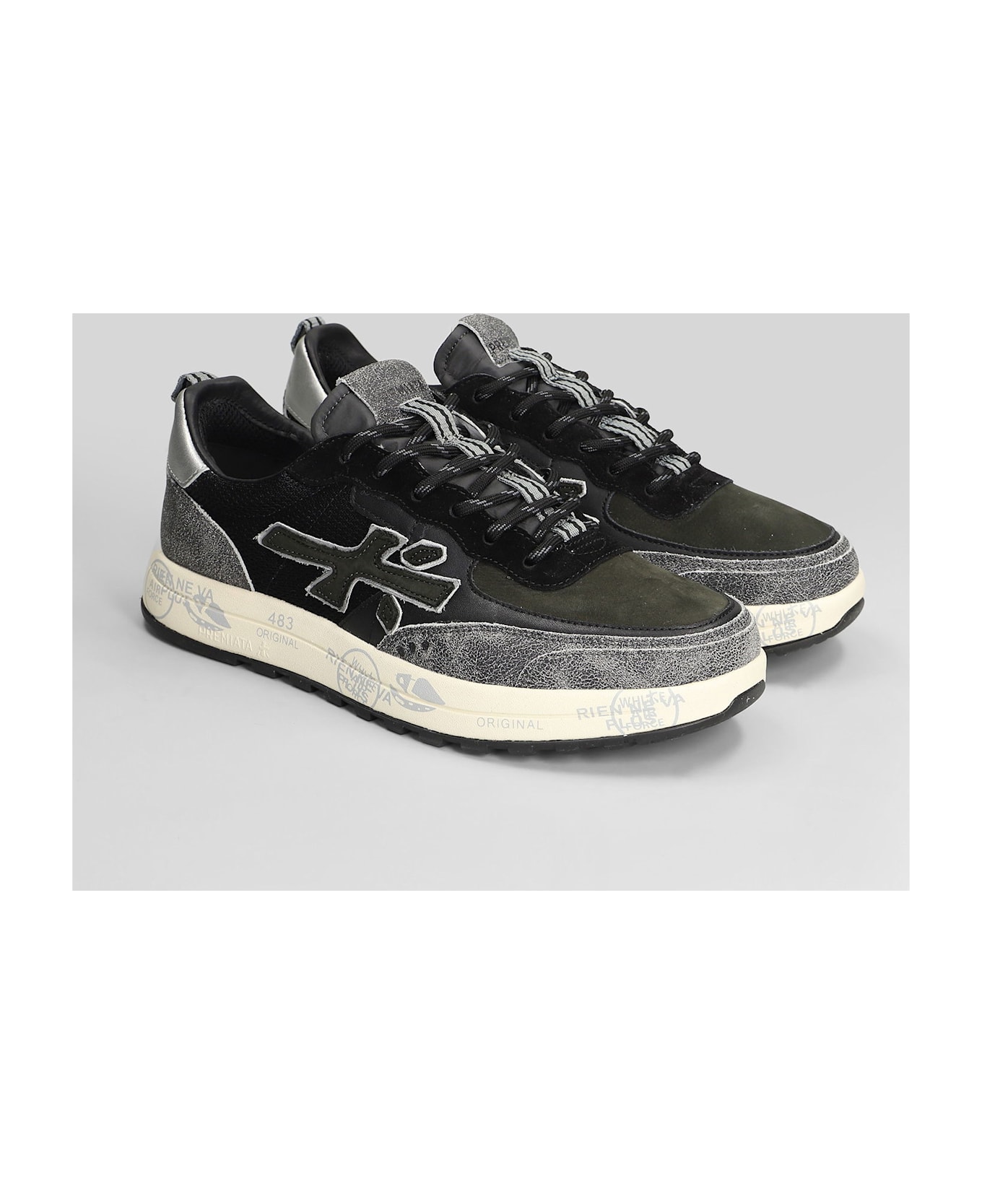 Premiata Nous Sneakers In Black Leather And Fabric - black