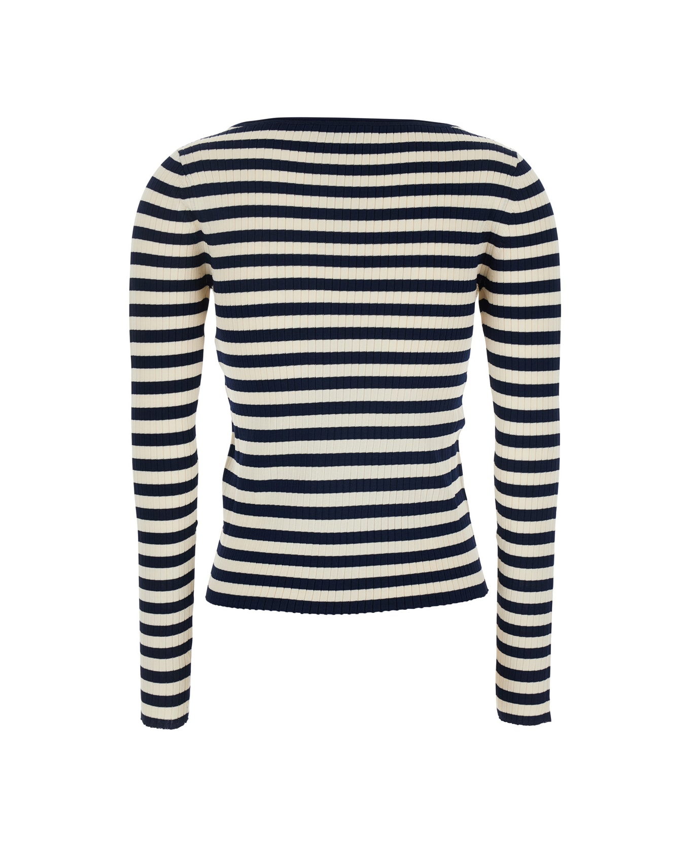 TwinSet White And Black Top With Ribbed Design And All-over Striped Motif In Viscose Woman - White/black