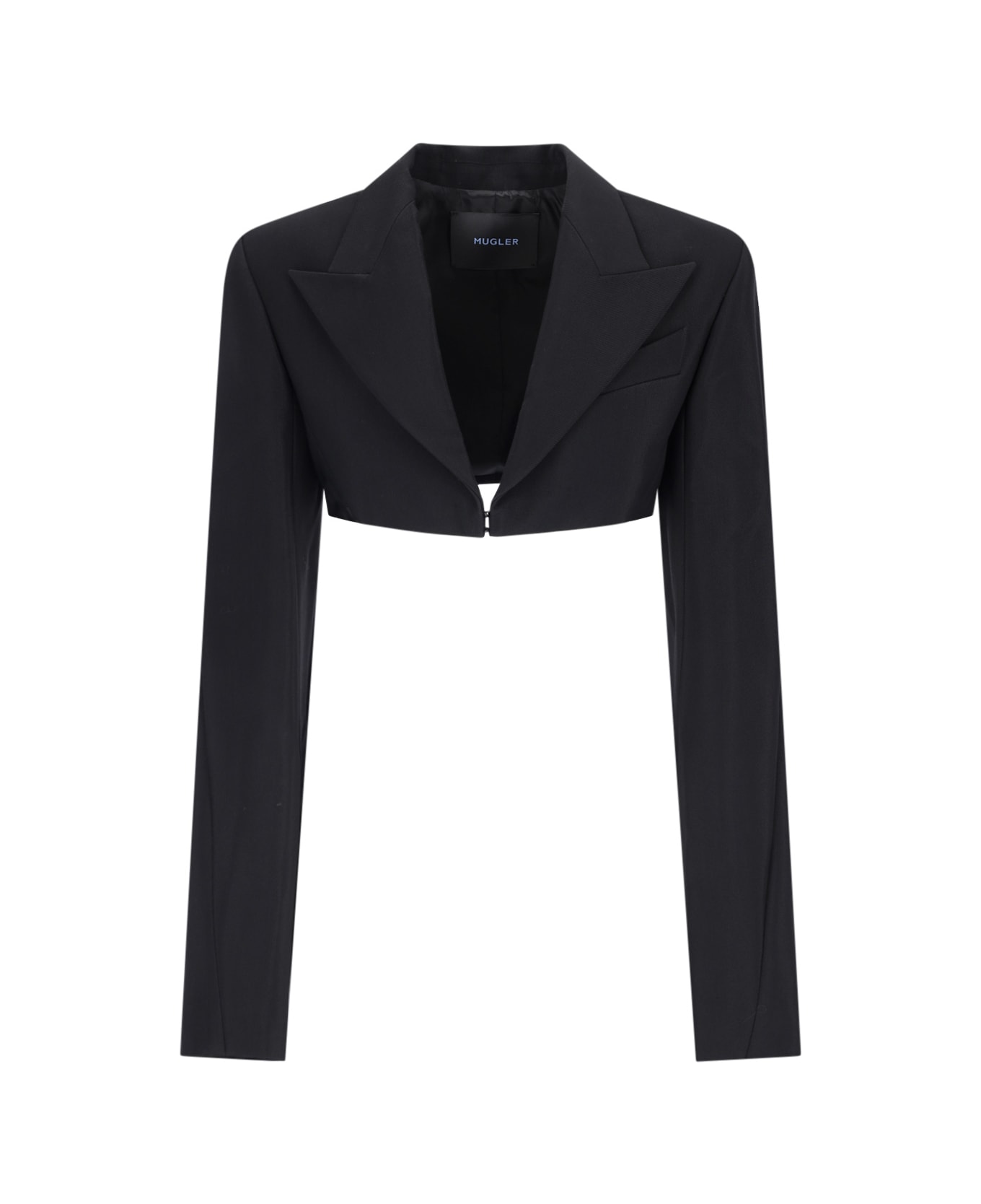 Mugler Cropped Jacket With Padded Shoulders - BLACK