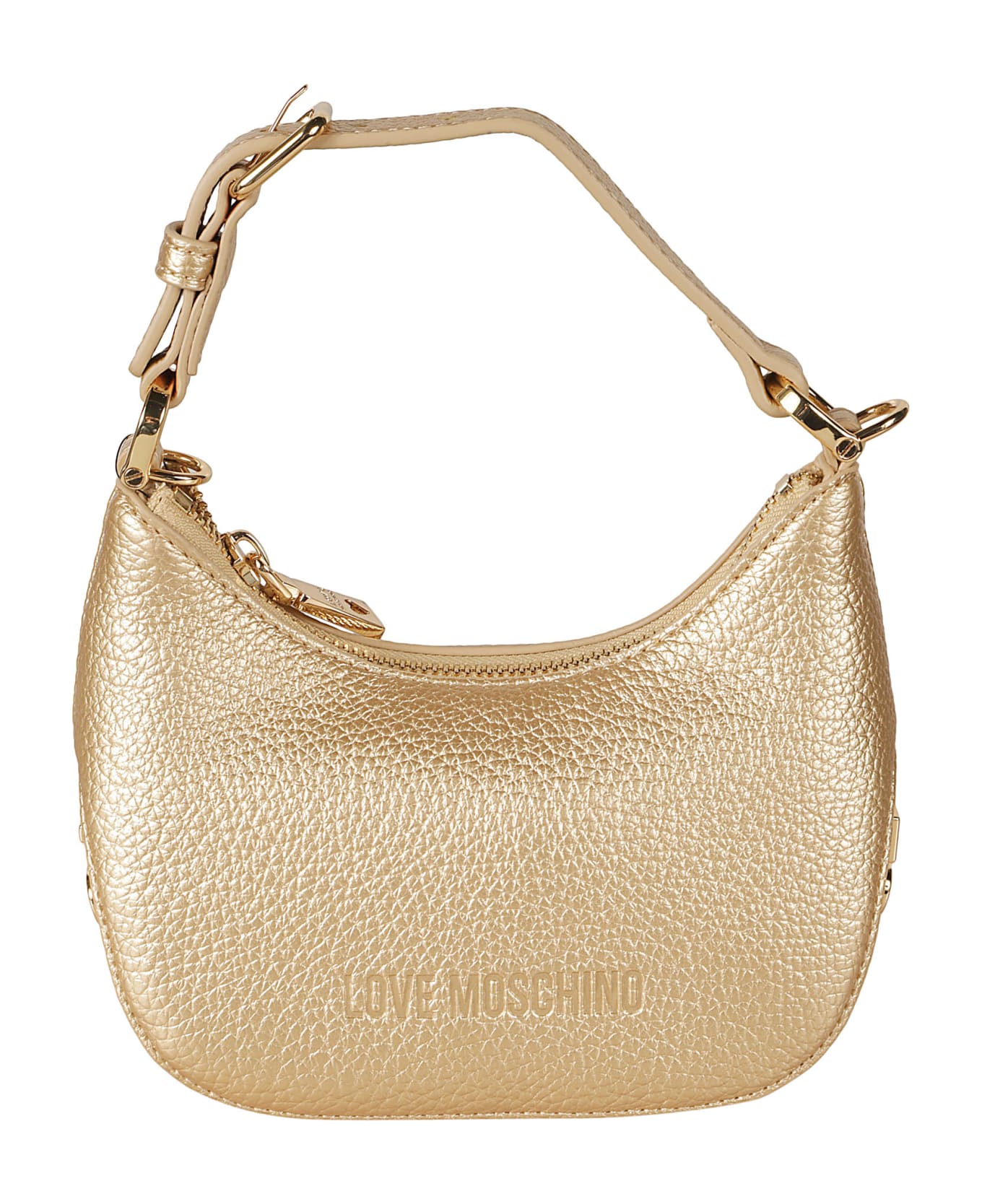 Love Moschino Metallic Logo Stamp Top Zip Shoulder Bag - Gold